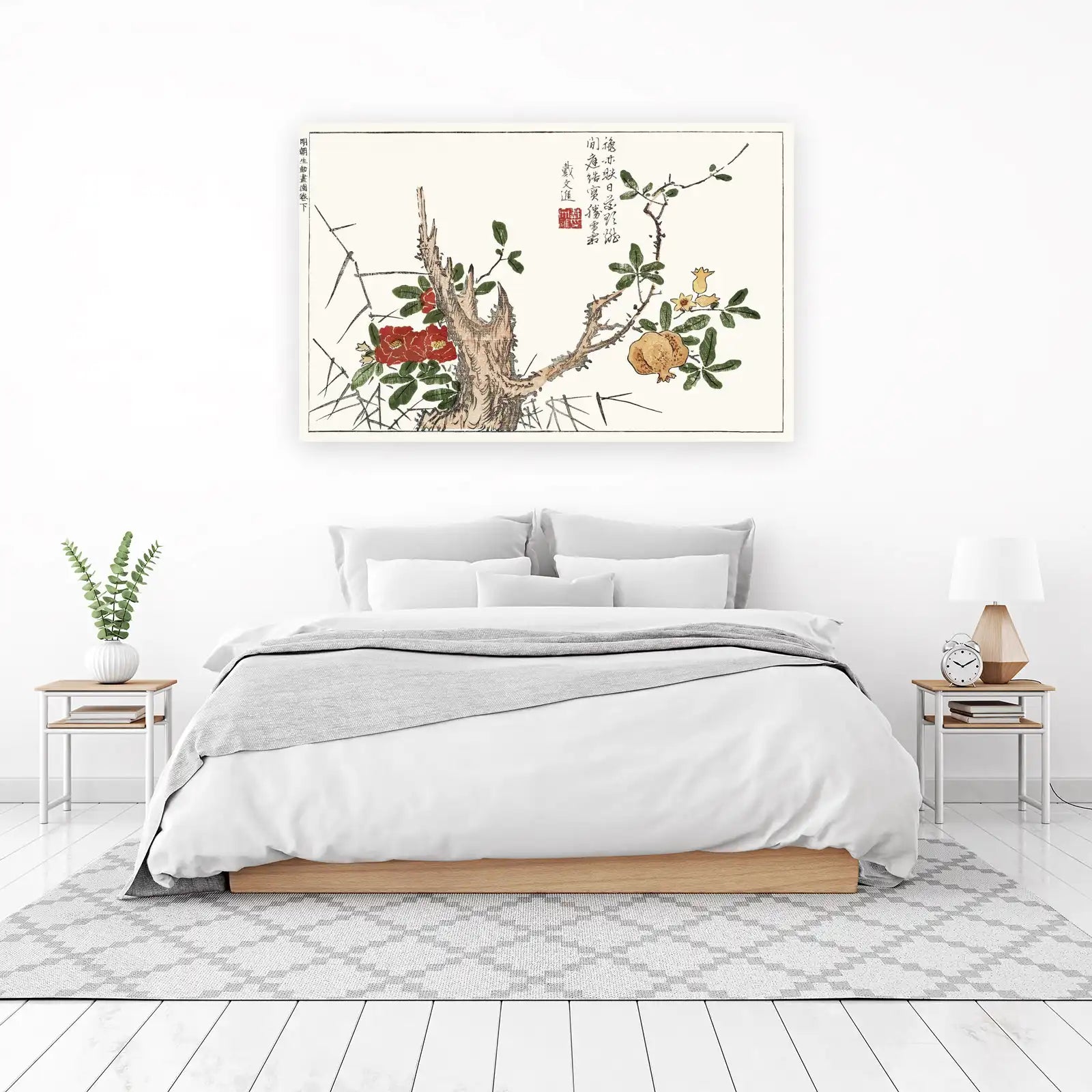 Vibrant Pomegranate Blossom & Camellia Wall Art
