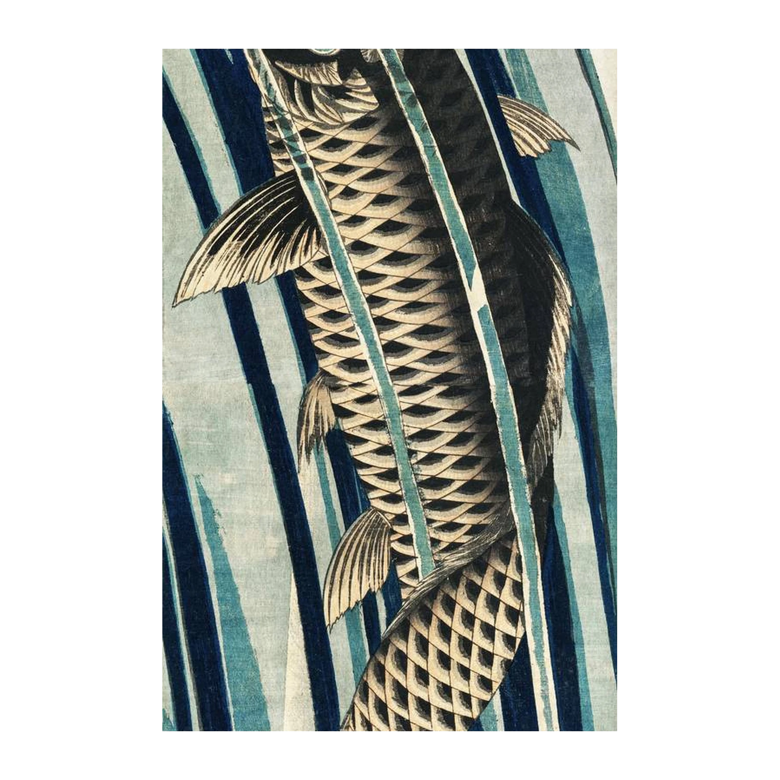 Serene Koi Fish in Blue Waves Wall Art