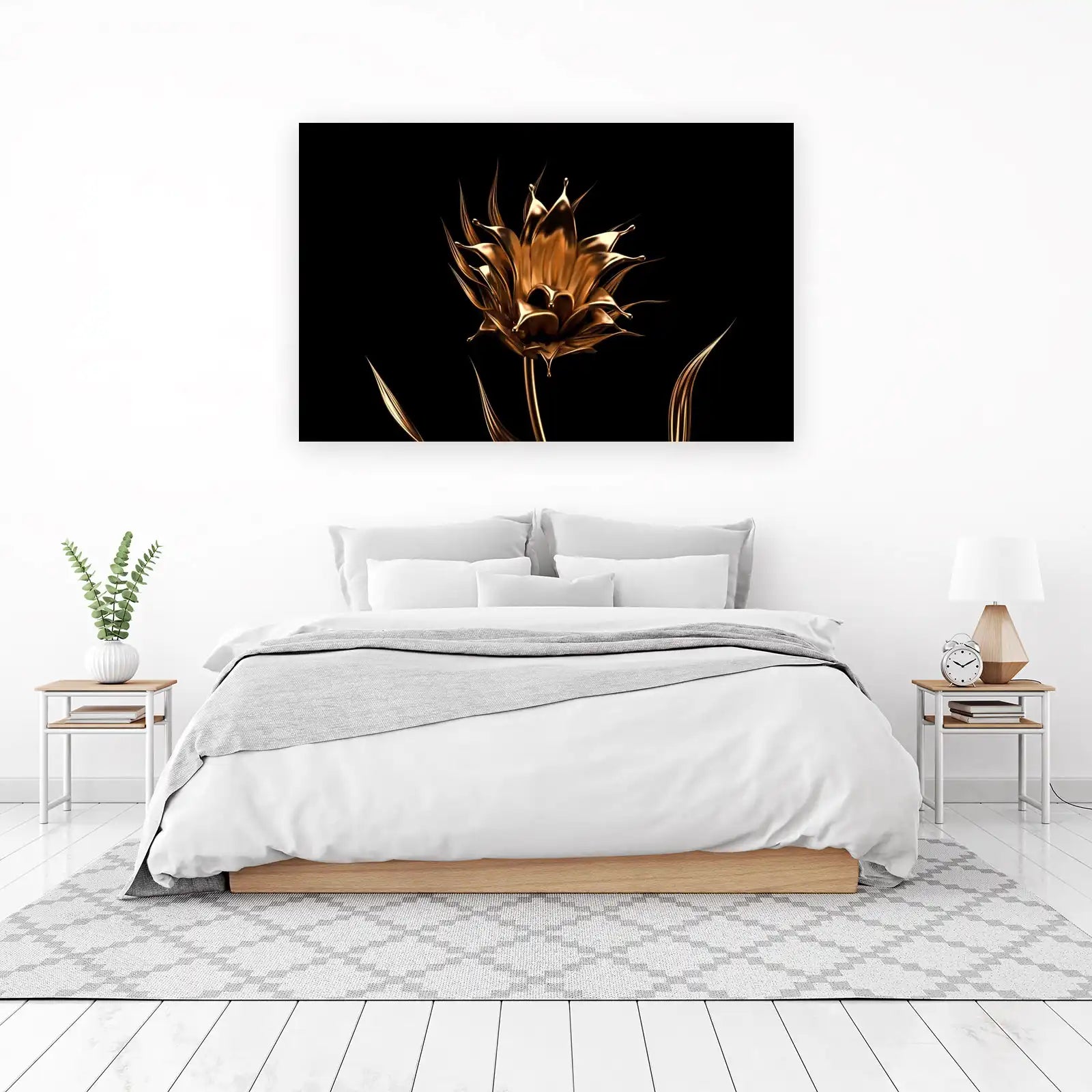 Luxurious Golden Flower Abstract Wall Art