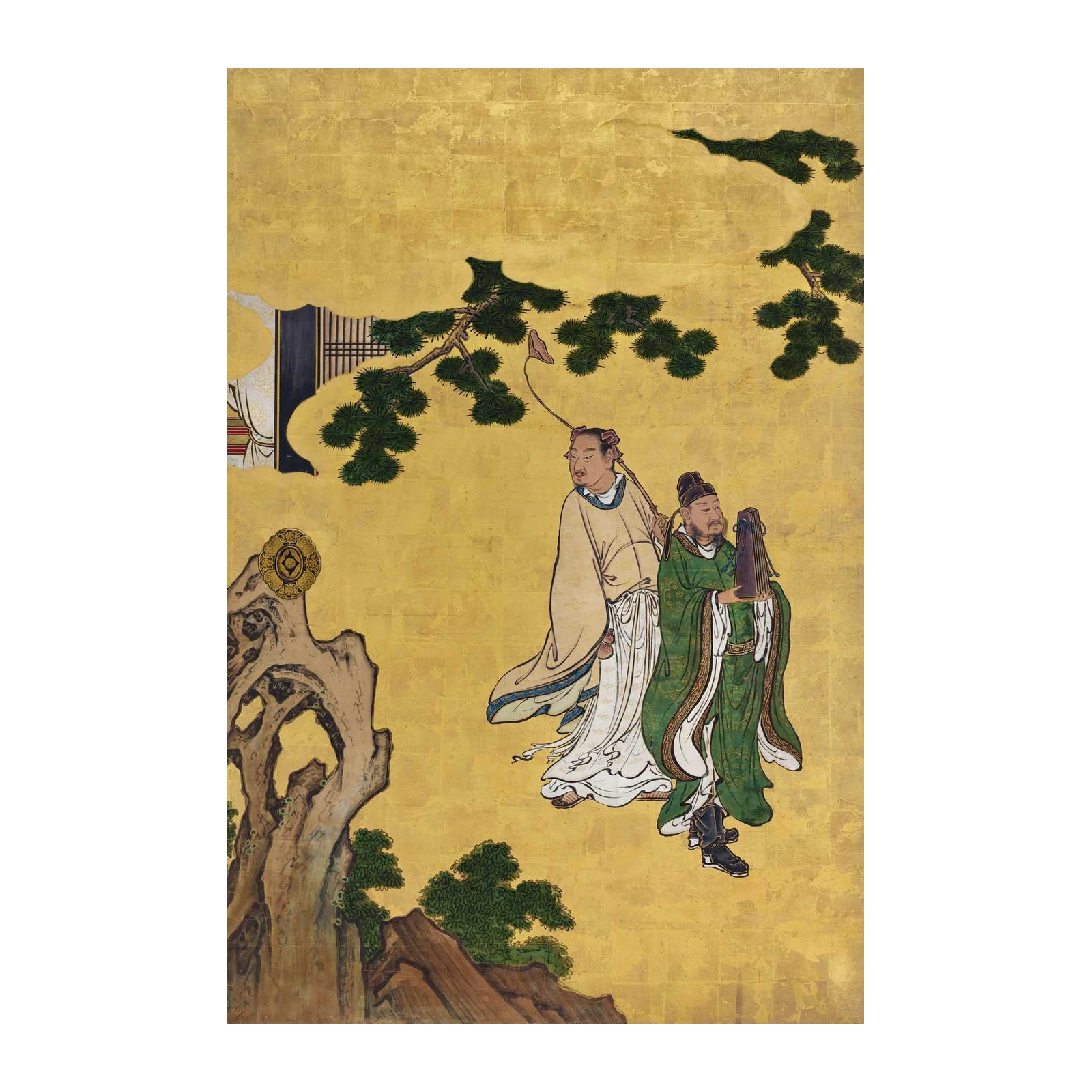 Zen Scholars Pine Tree Gold Leaf Wall Art