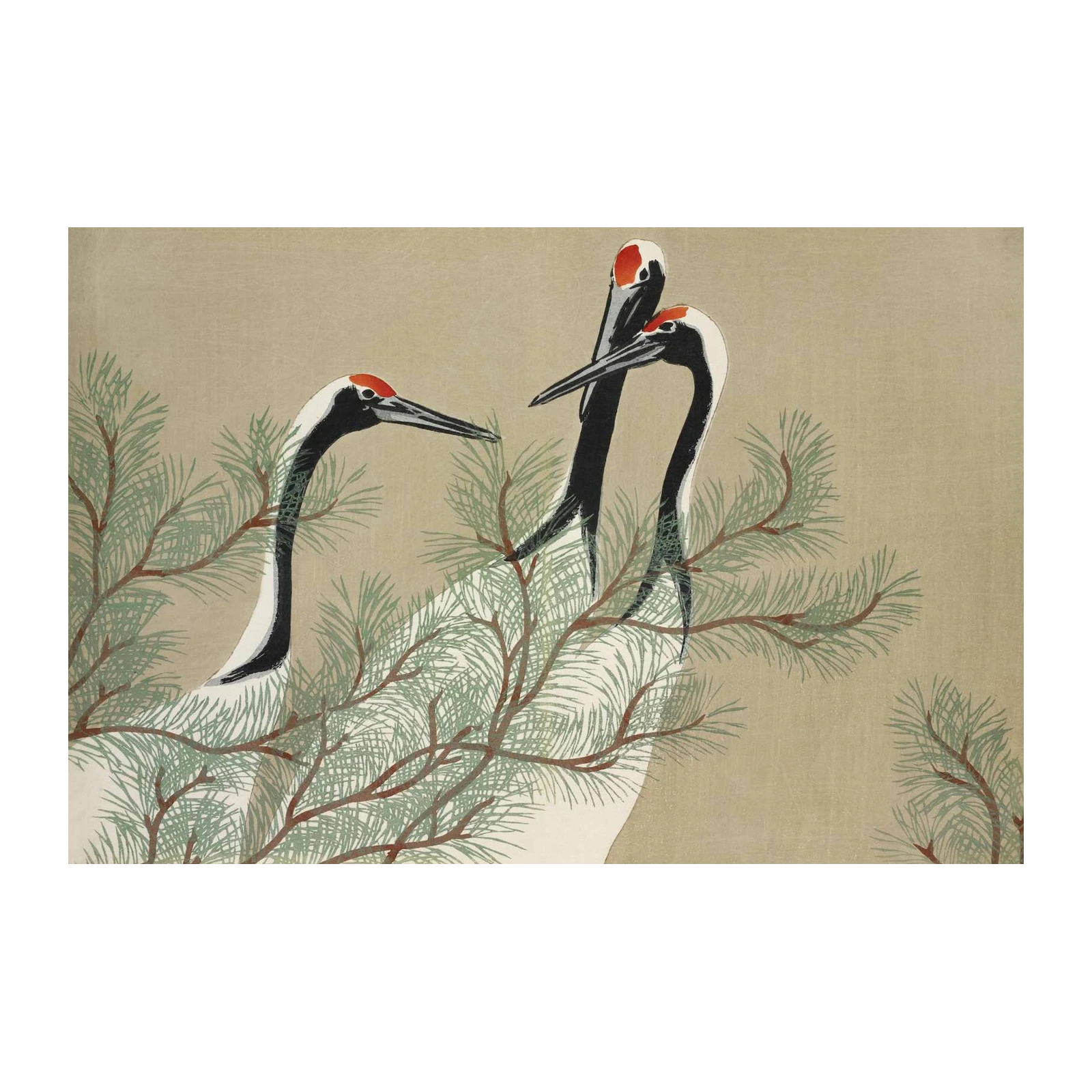 Elegant Cranes & Pine Japanese Art Wall Art