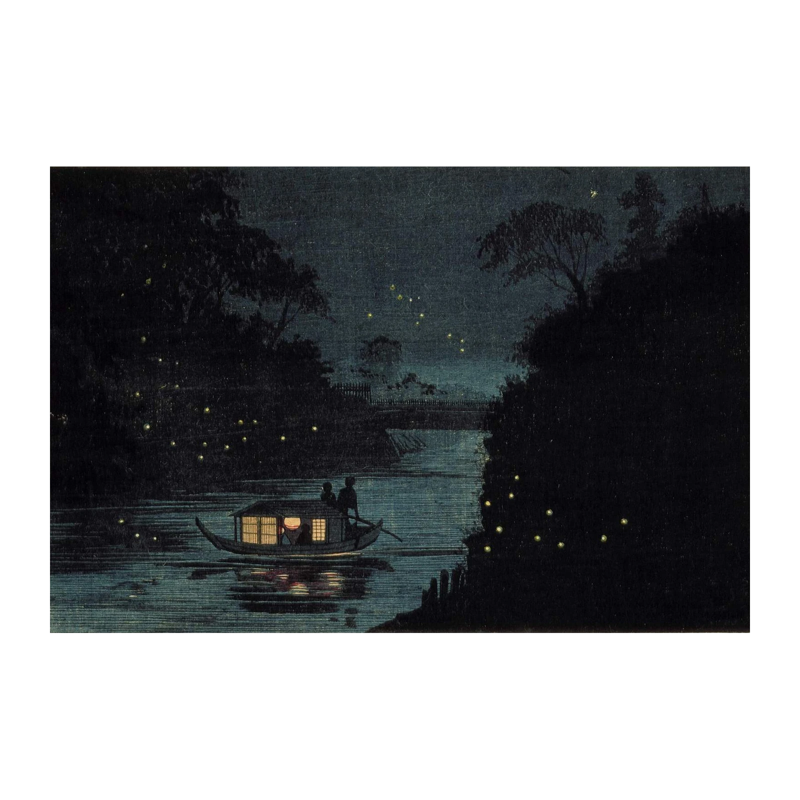 Enchanting Fireflies River Boat Wall Art