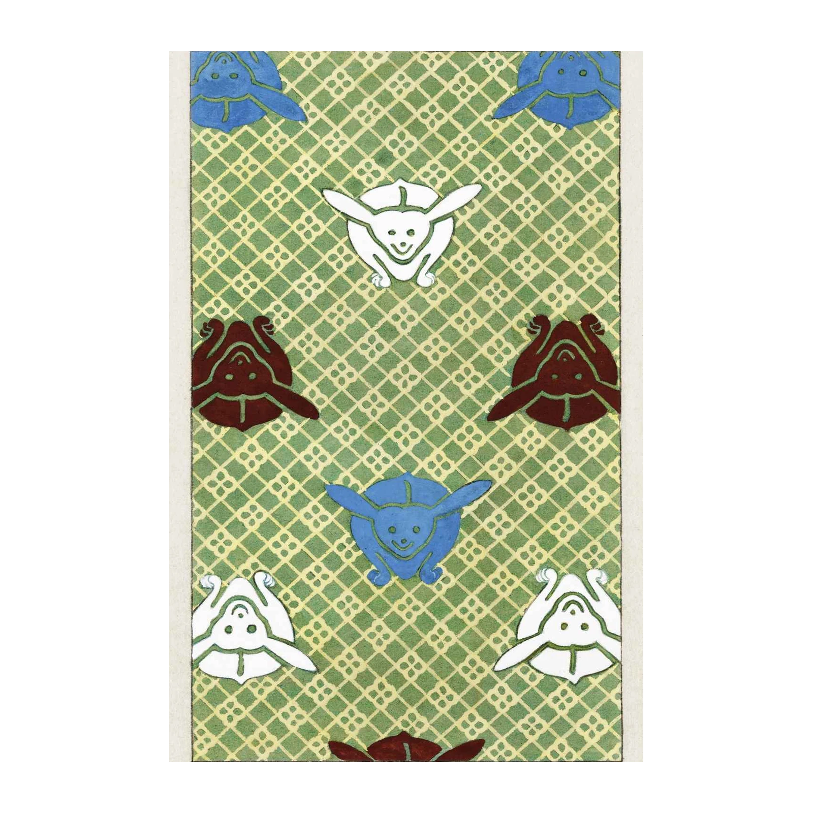 Whimsical Rabbit & Flower Green Geometric Wall Art