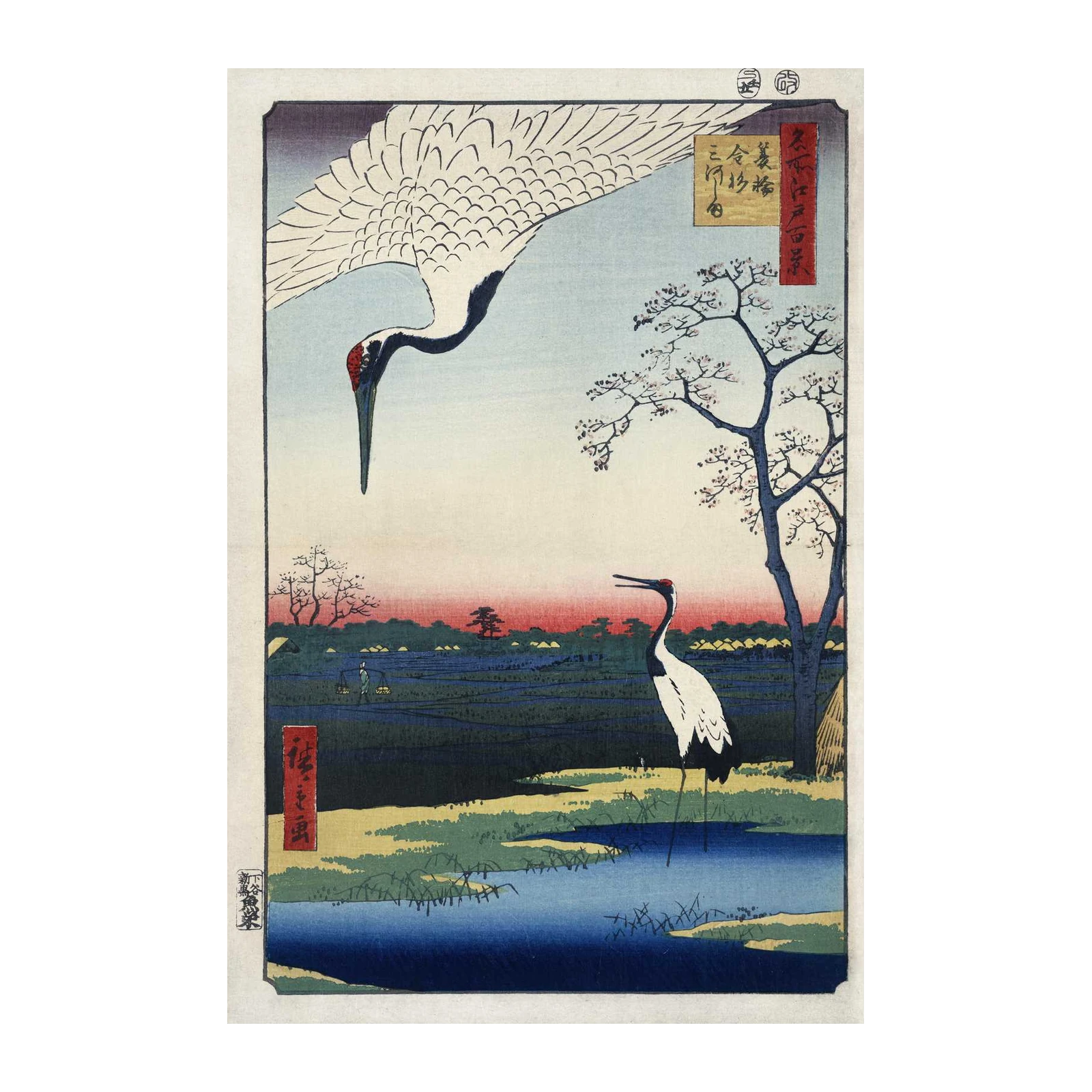 Elegant Cranes Japanese Ukiyo-e Wall Art