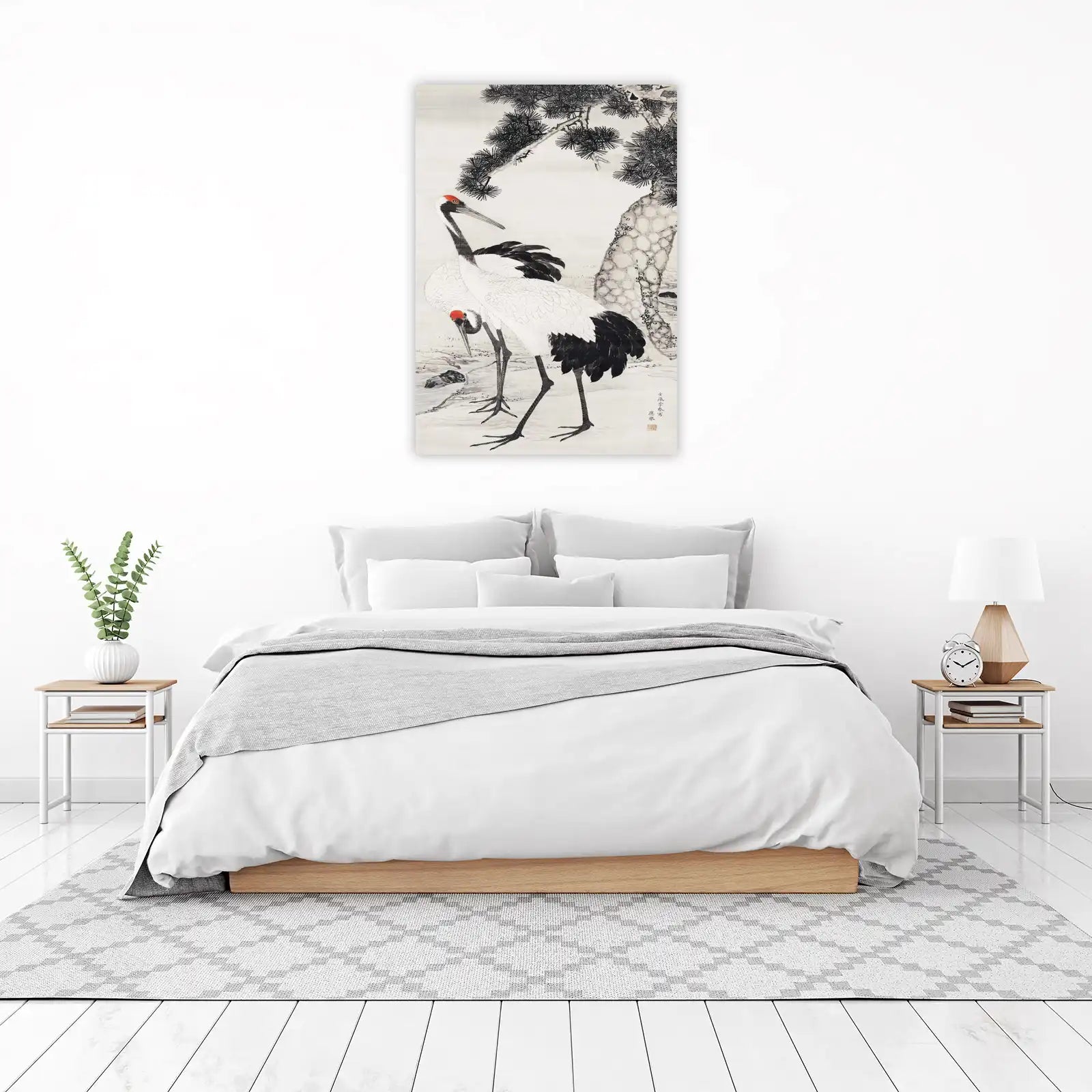 Serene Cranes & Pine Zen Art Wall Art