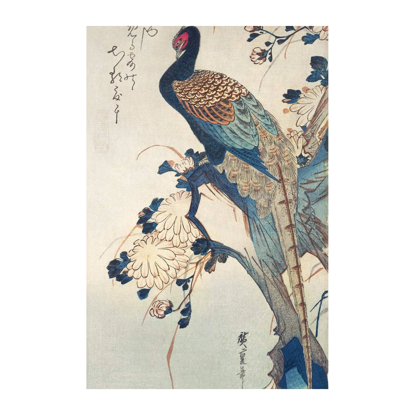 Elegant Pheasant & Chrysanthemum Japanese Art Wall Art