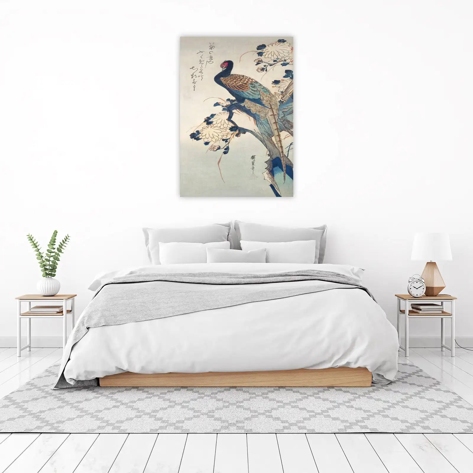 Elegant Pheasant & Chrysanthemum Japanese Art Wall Art