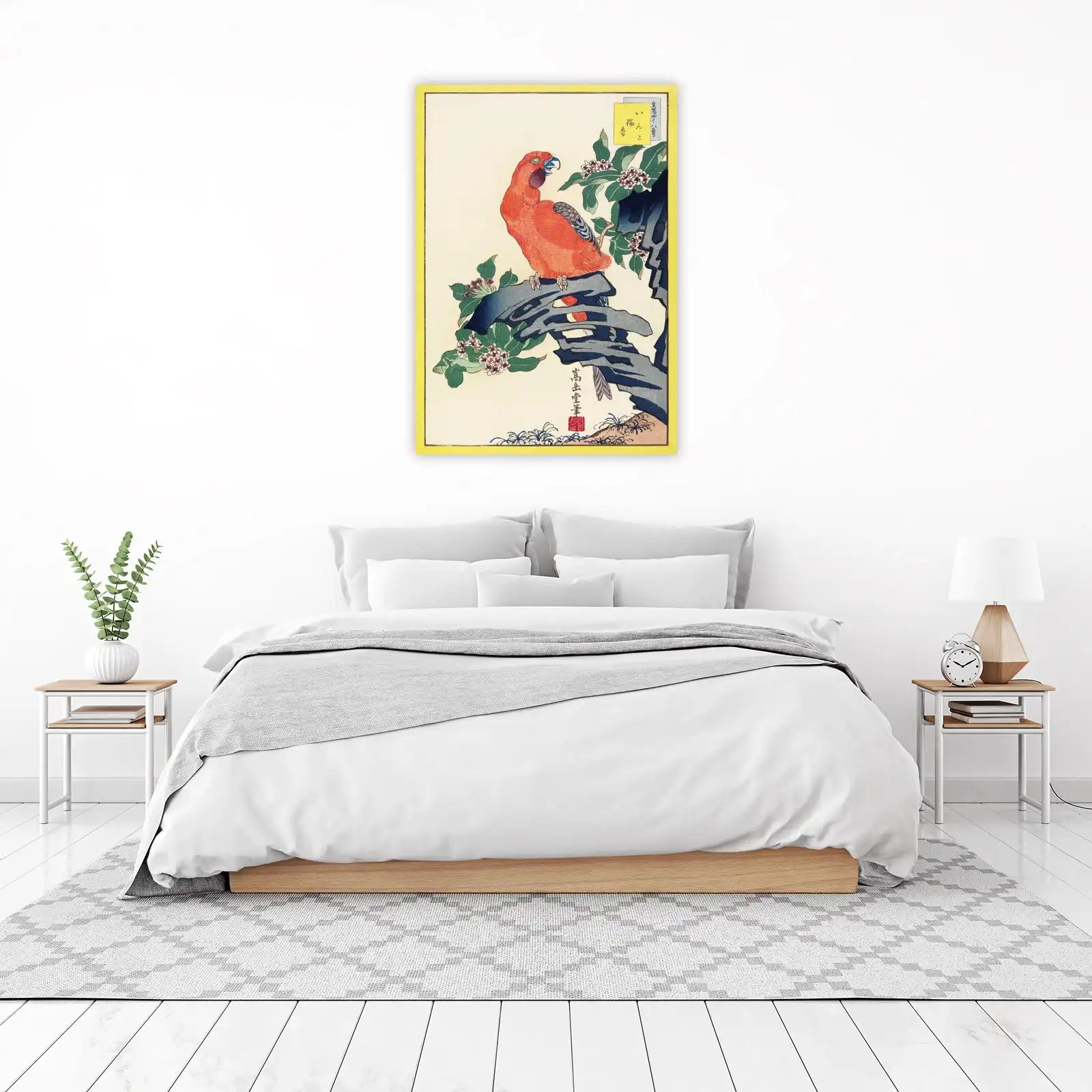 Vibrant Parrot Perched: Japanese Art Wall Art