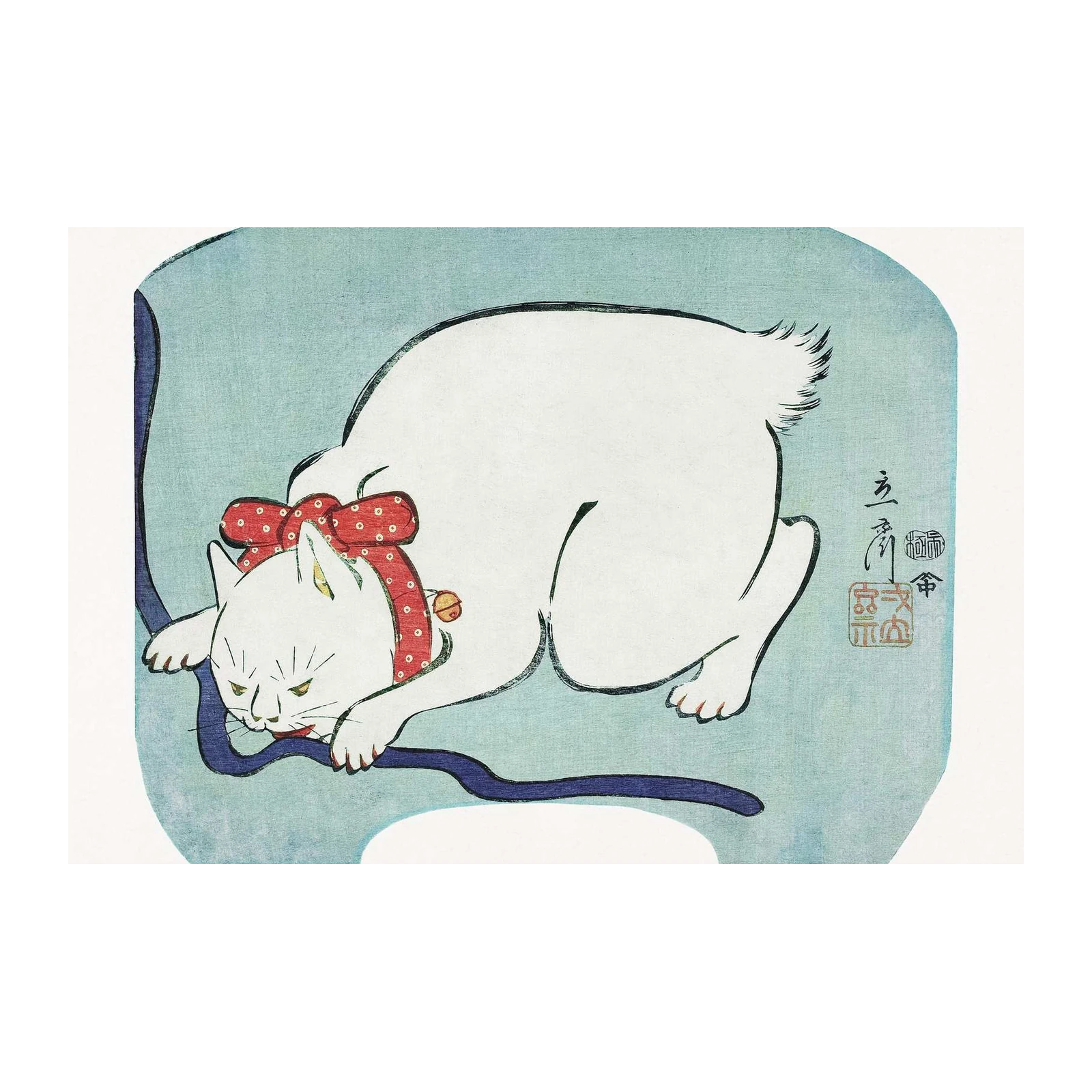 Charming White Cat with Red Bow Wall Art