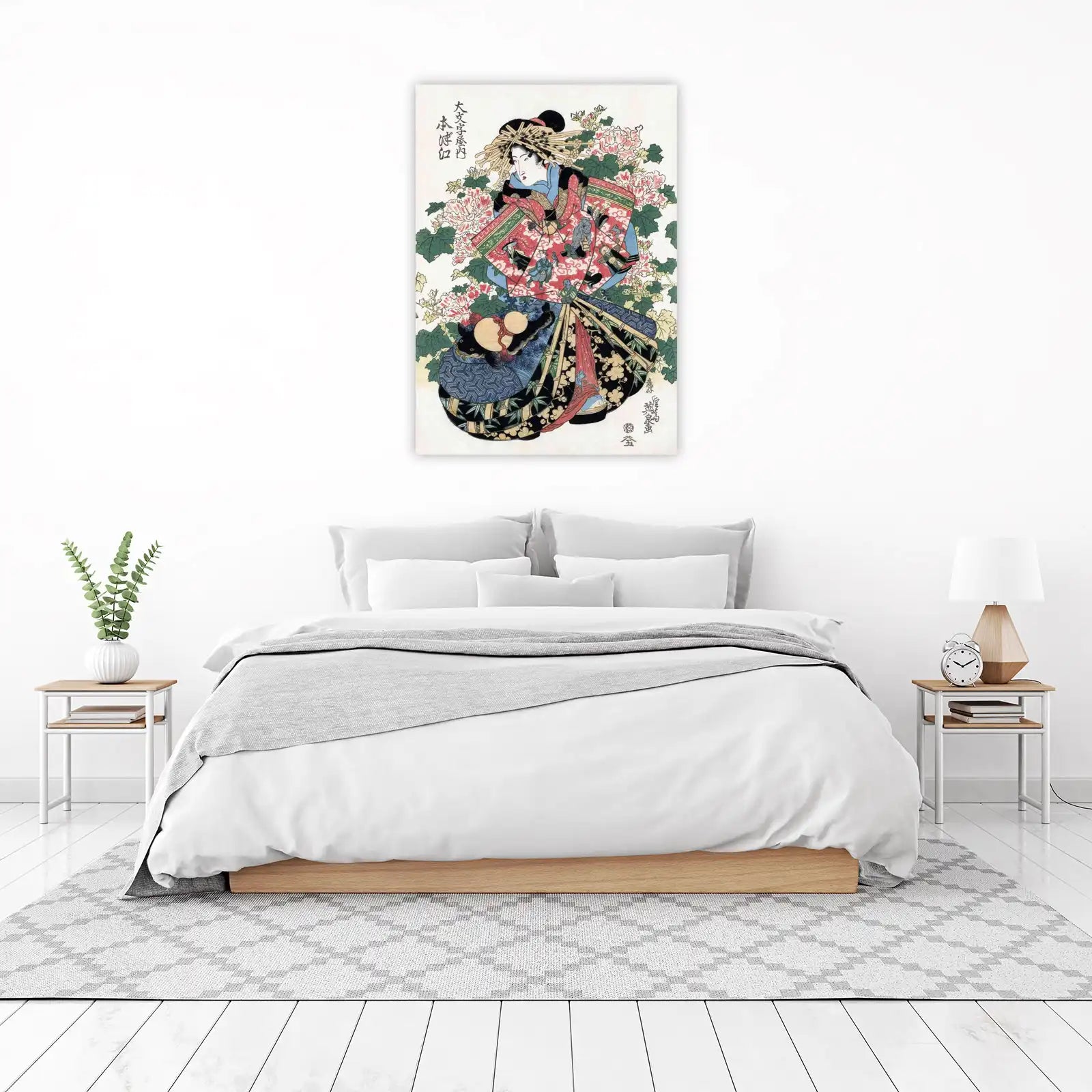 Vintage Japanese Geisha & Peonies Wall Art