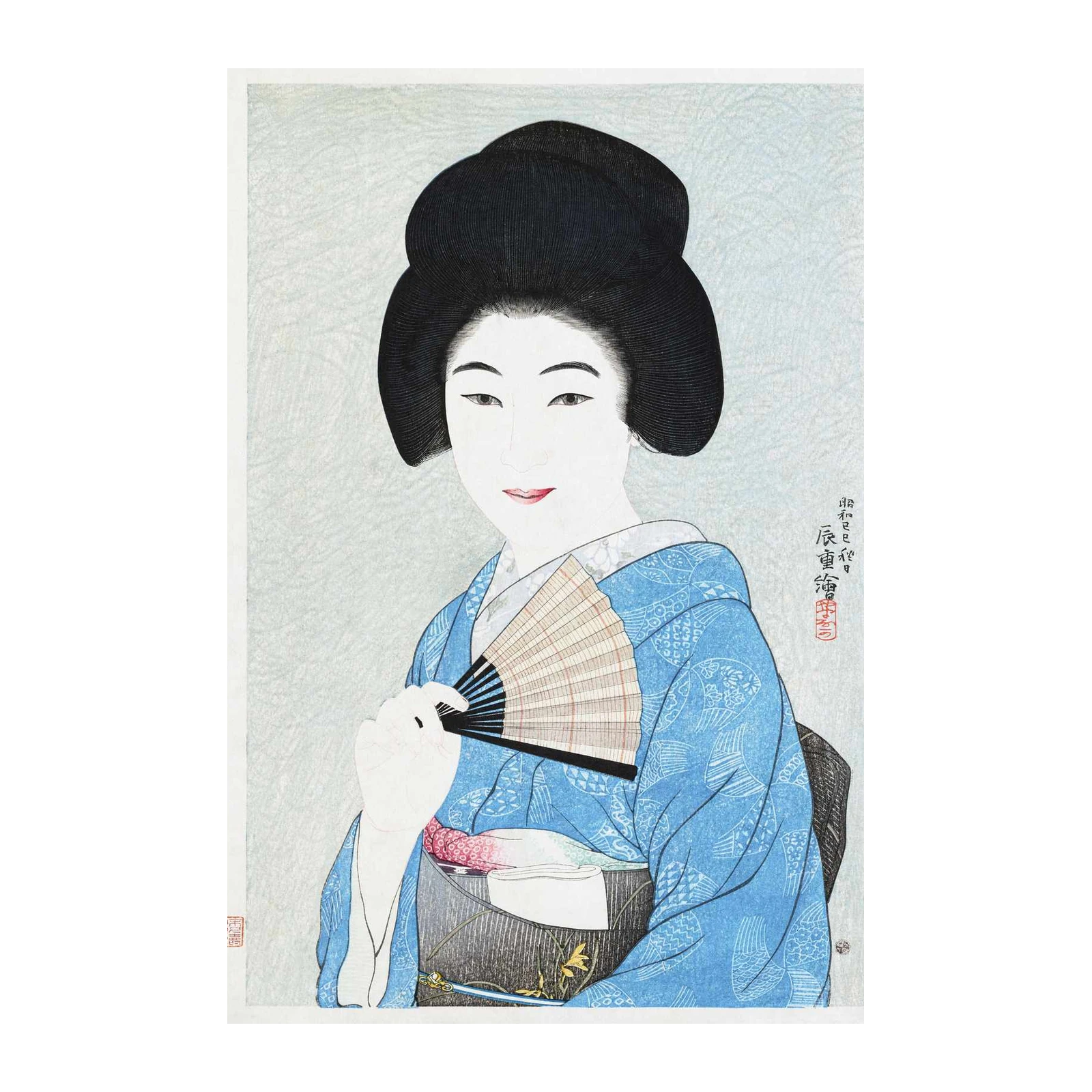 Elegant Japanese Beauty with Fan Wall Art