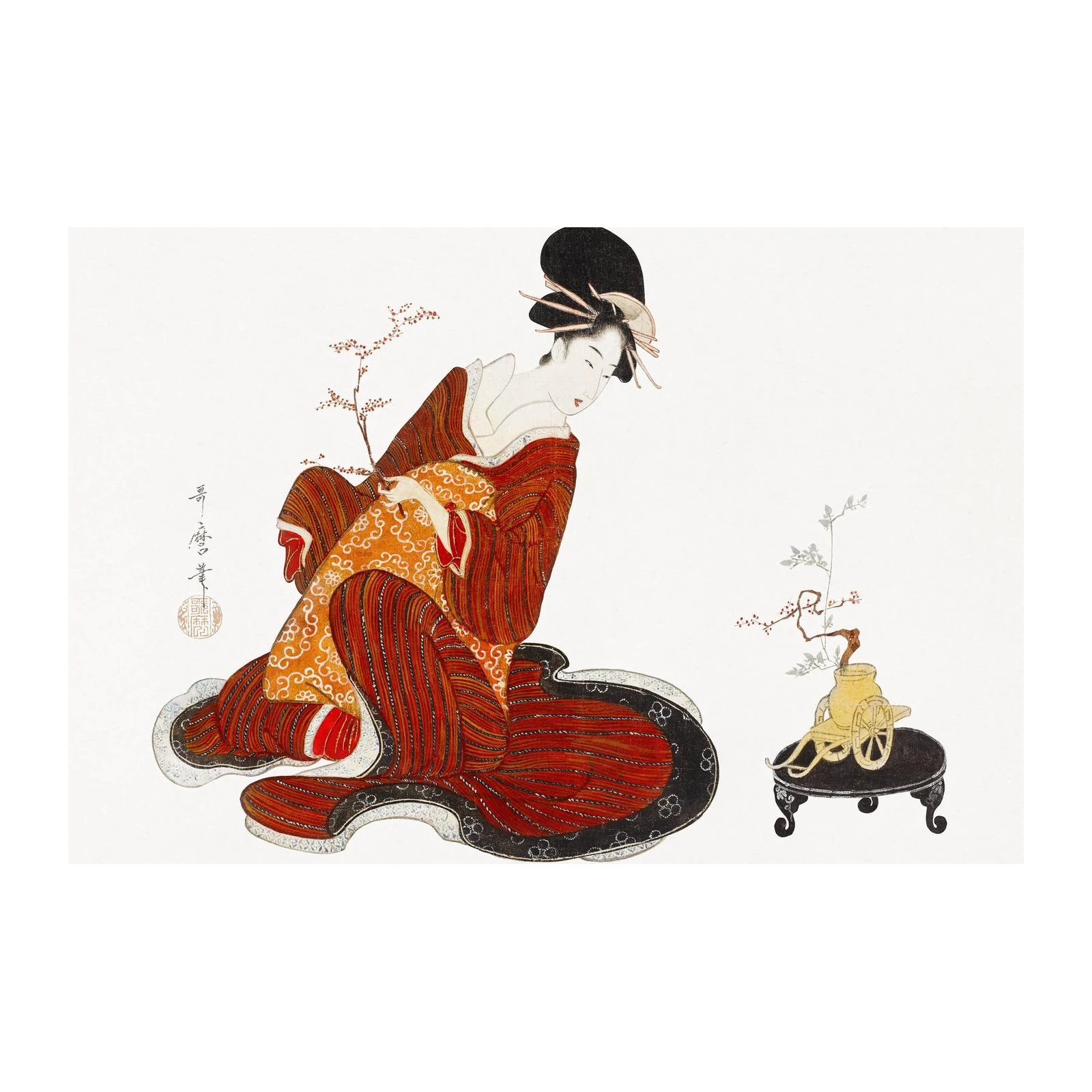 Elegant Geisha Serenity Red Kimono Wall Art