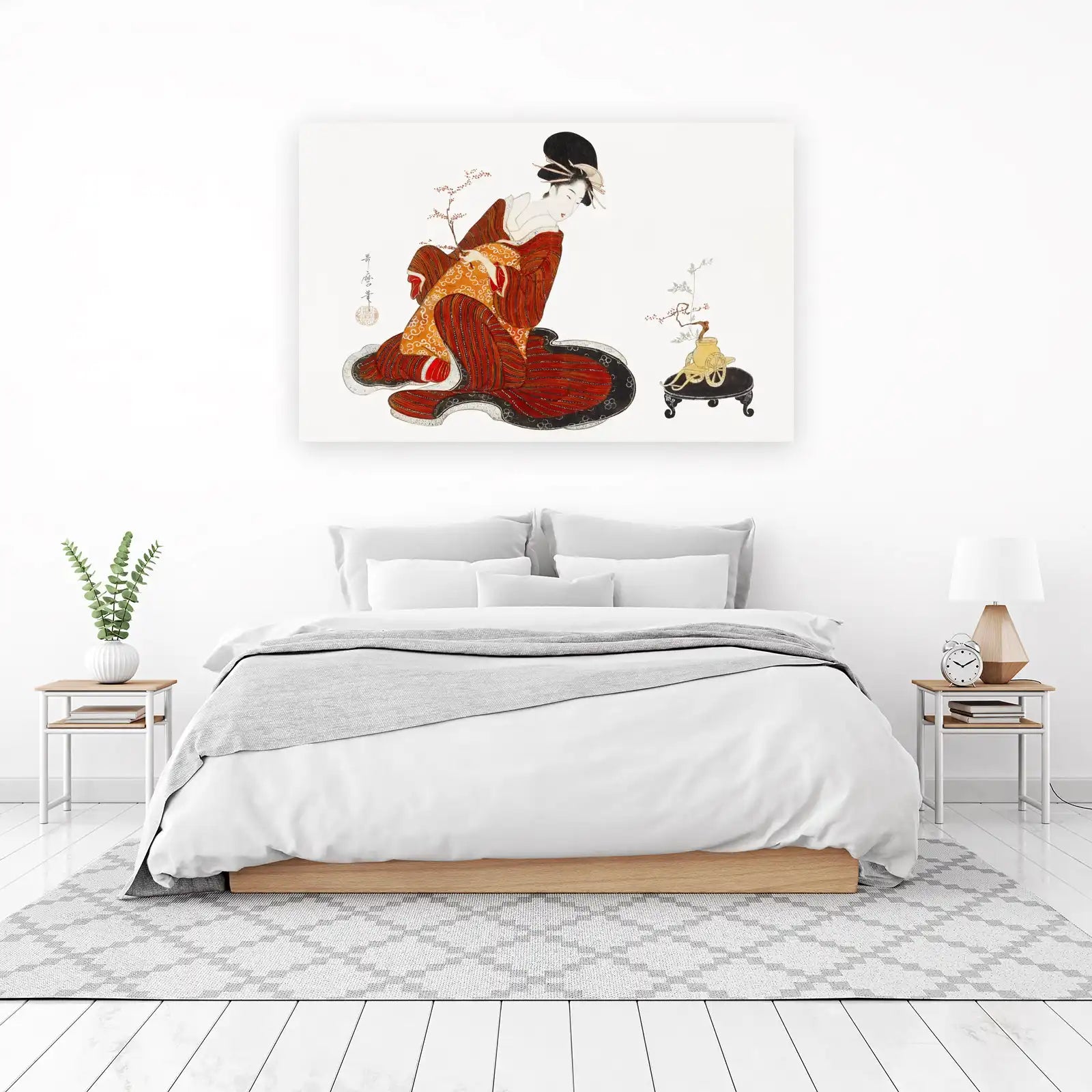 Elegant Geisha Serenity Red Kimono Wall Art