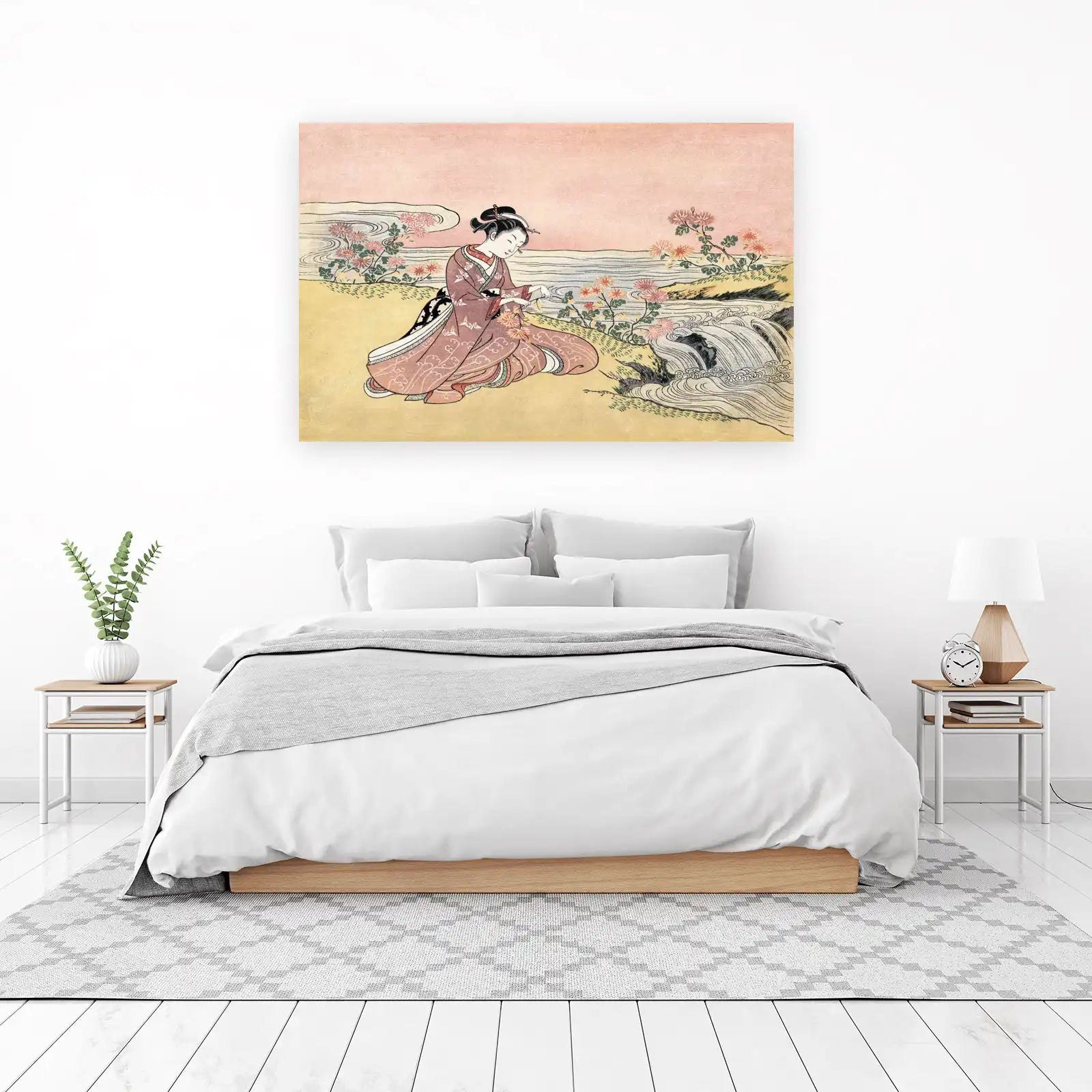Serene Geisha Chrysanthemum Riverside Wall Art