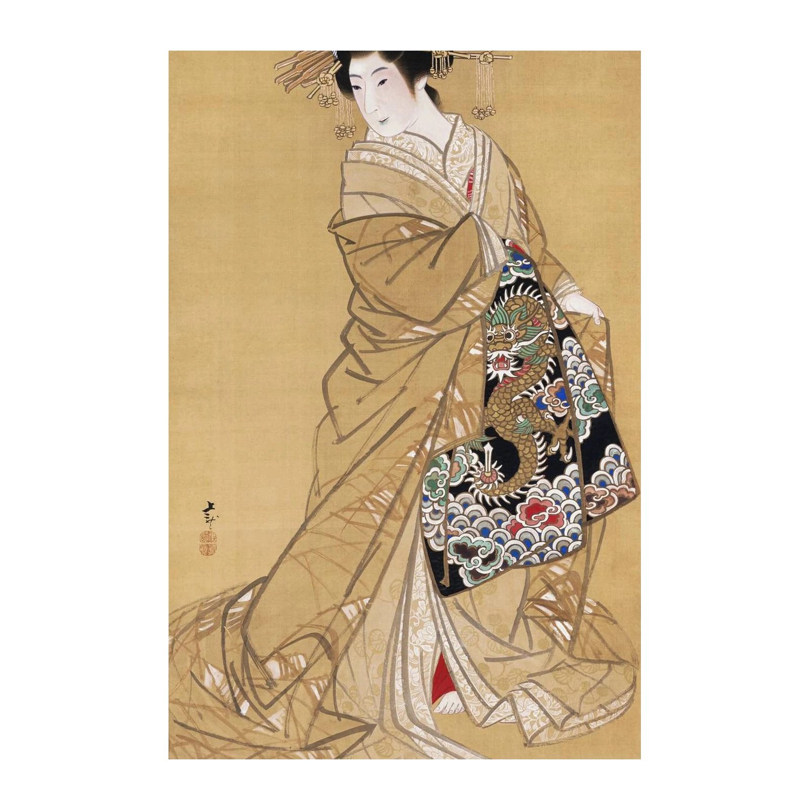 Elegant Dragon Kimono Woman Wall Art