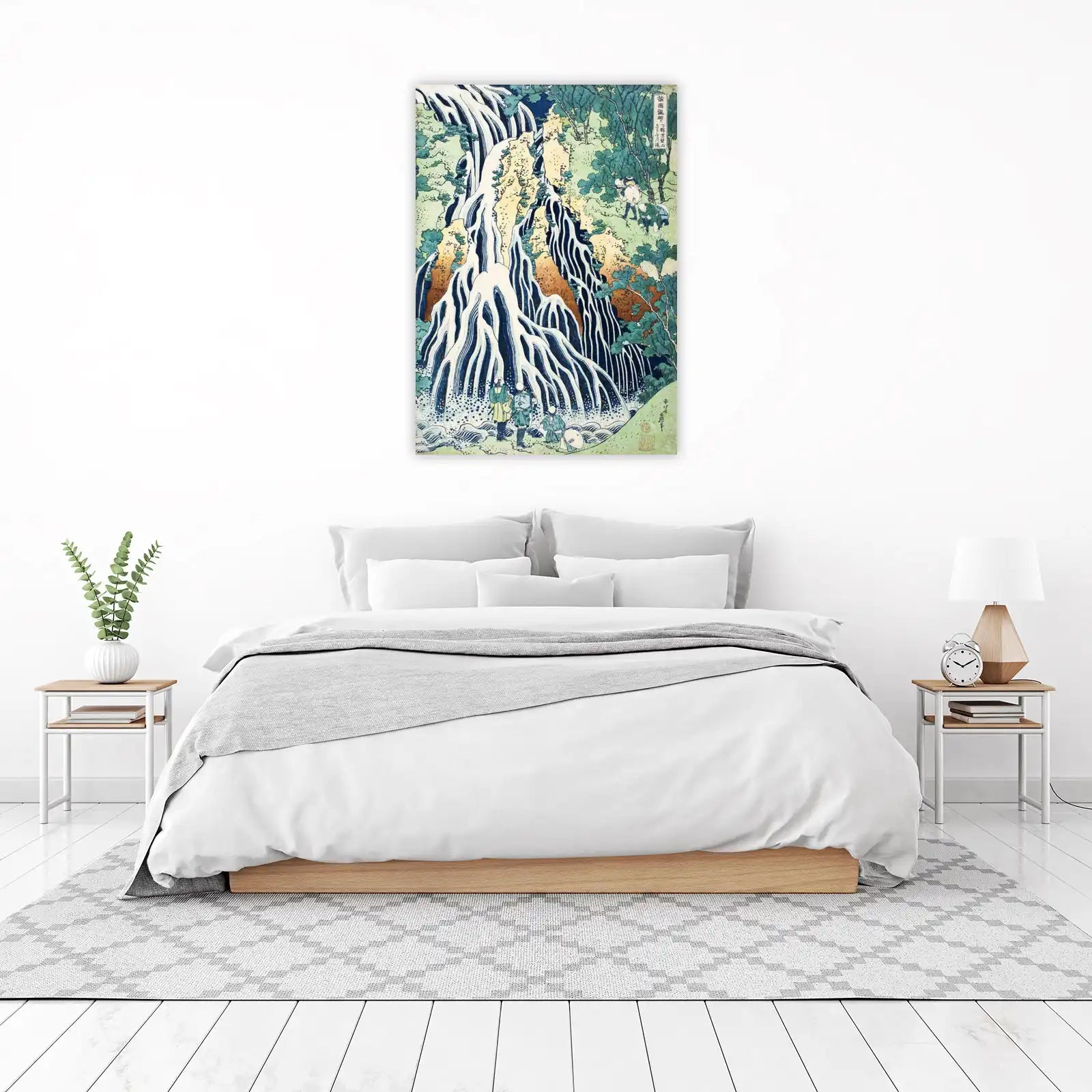 Majestic Waterfall & Figures Japanese Art Wall Art