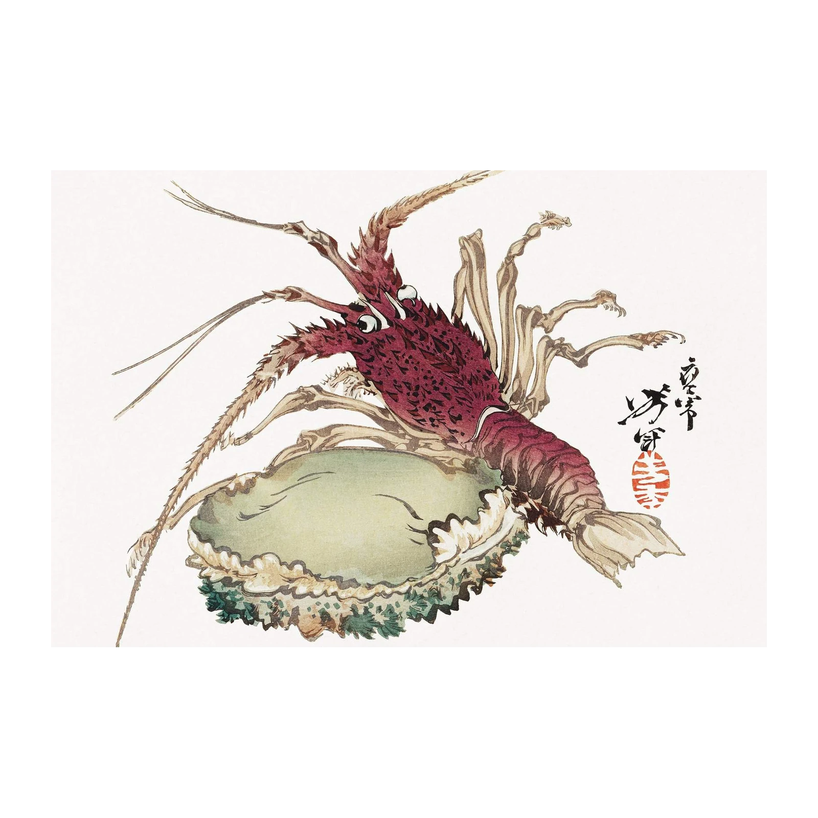 Red Lobster & Abalone Japanese Art Wall Art