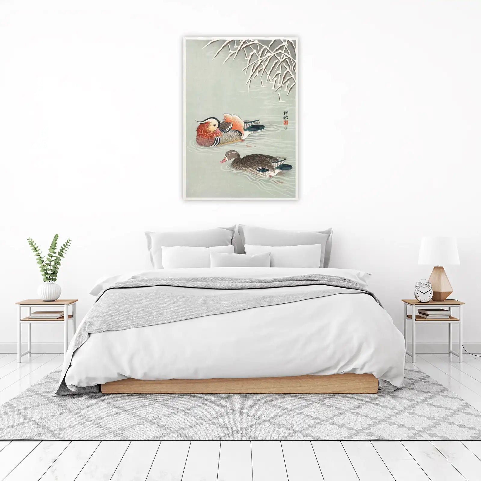Elegant Mandarin Ducks Winter Serenity Wall Art
