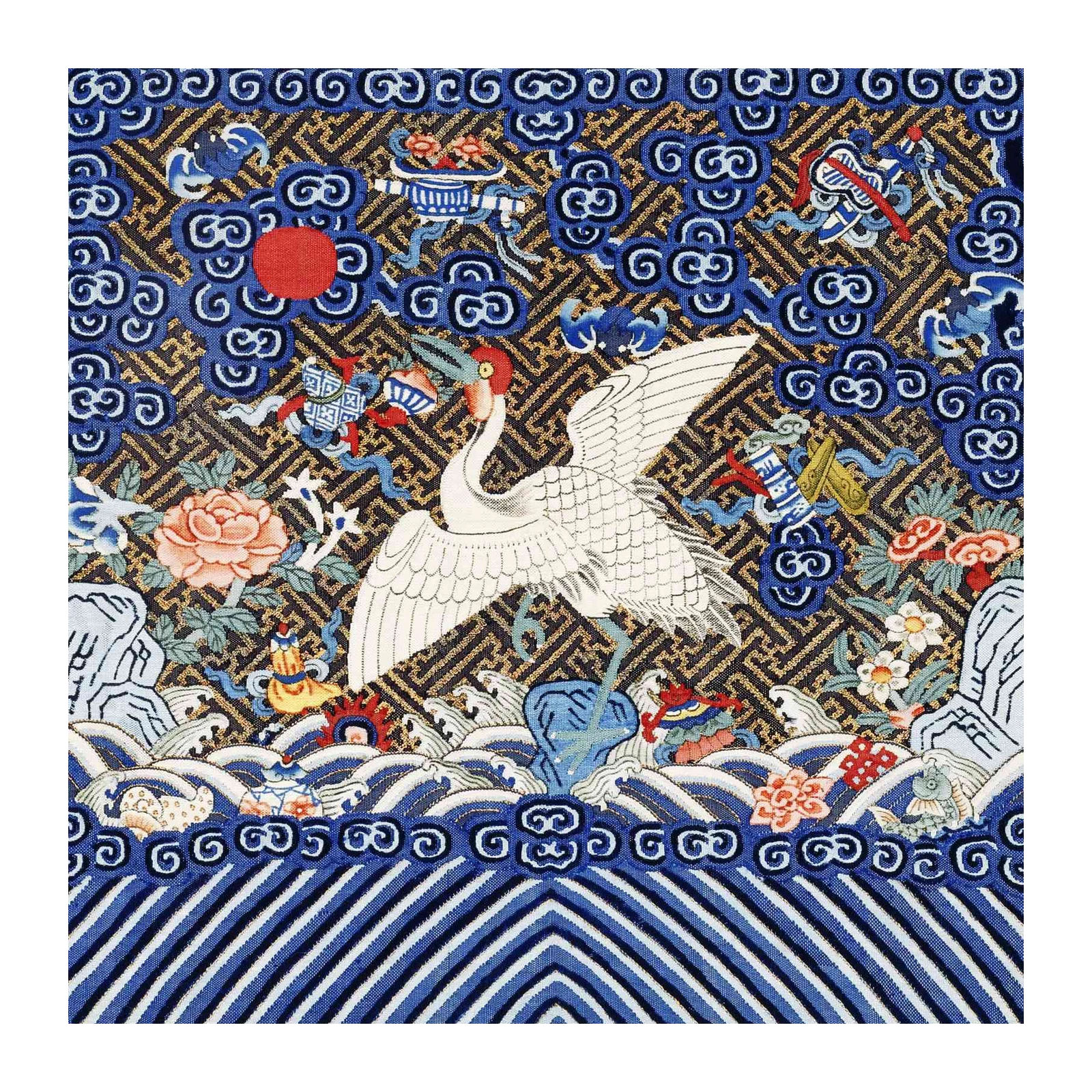 Elegant Crane & Floral Asian Art Wall Art