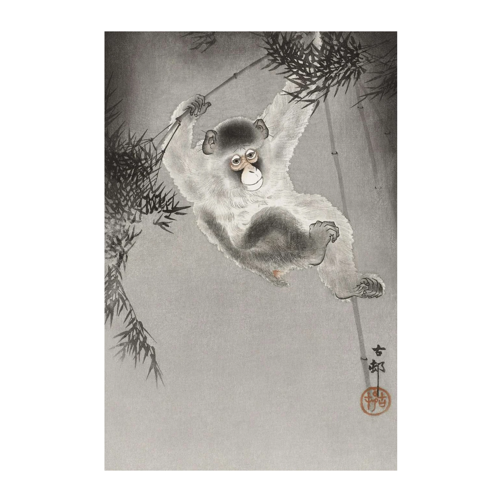 Playful Monkey & Bamboo Japanese Art Wall Art