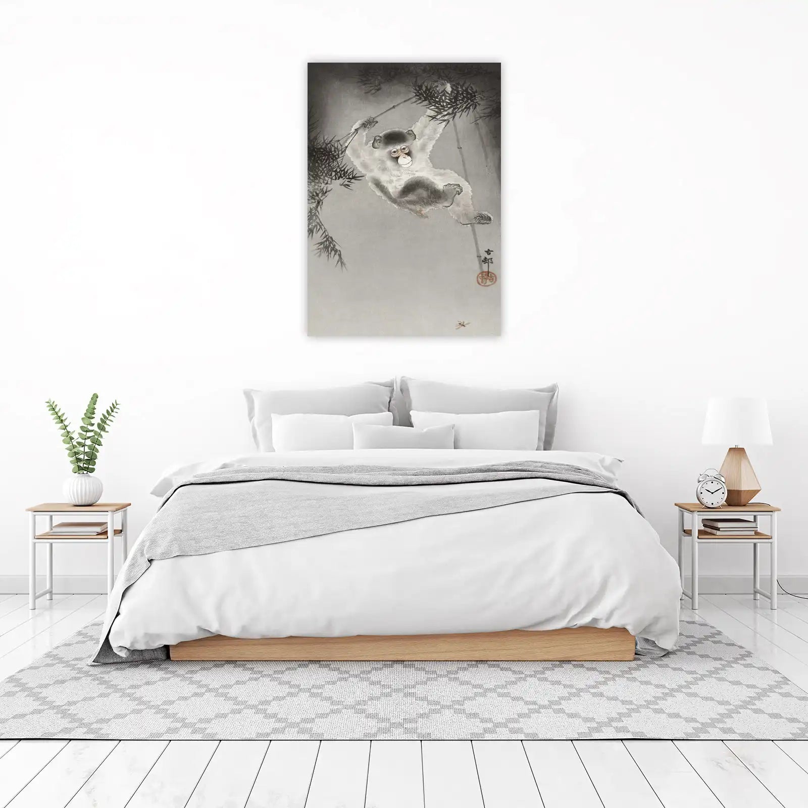Playful Monkey & Bamboo Japanese Art Wall Art