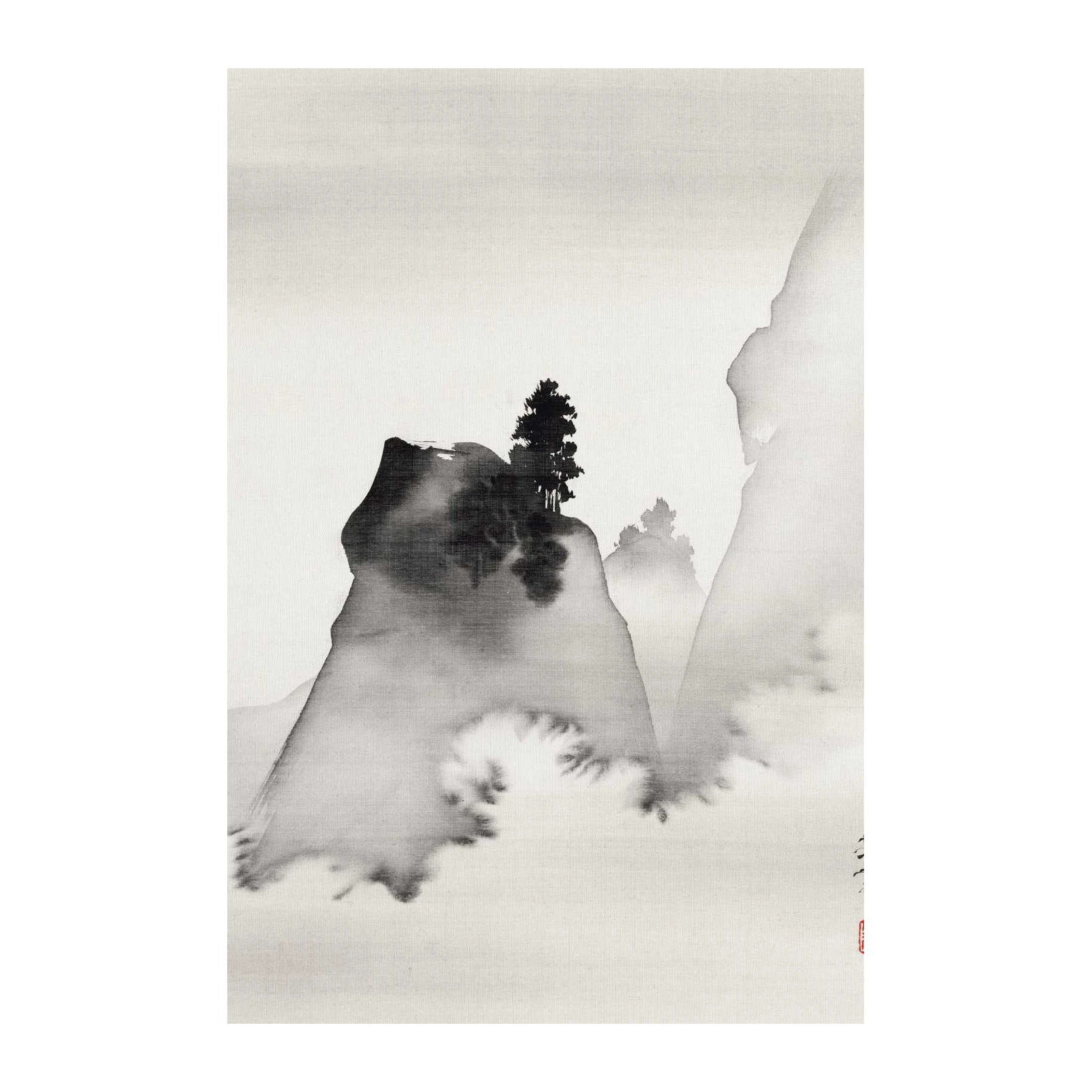 Zen Mountain Serenity Ink Wash Wall Art