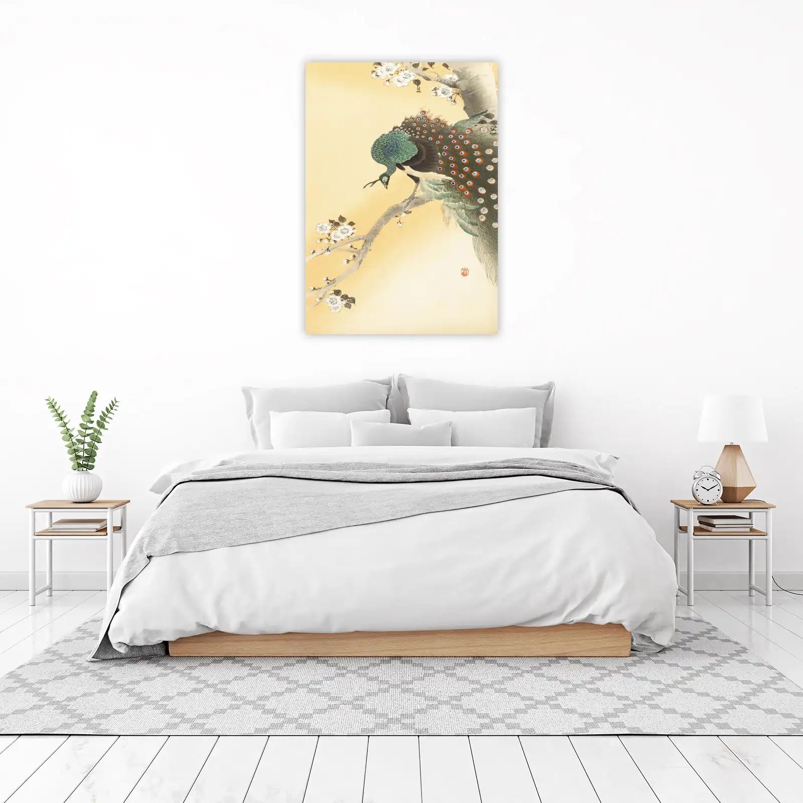 Elegant Peacock Plum Blossom Wall Art - Japanese Art