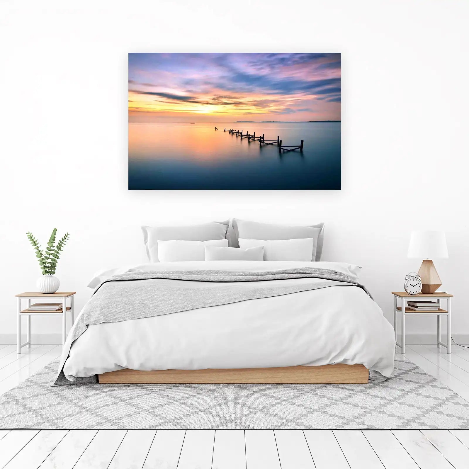 Serene Sunset Pier Minimalist Wall Art