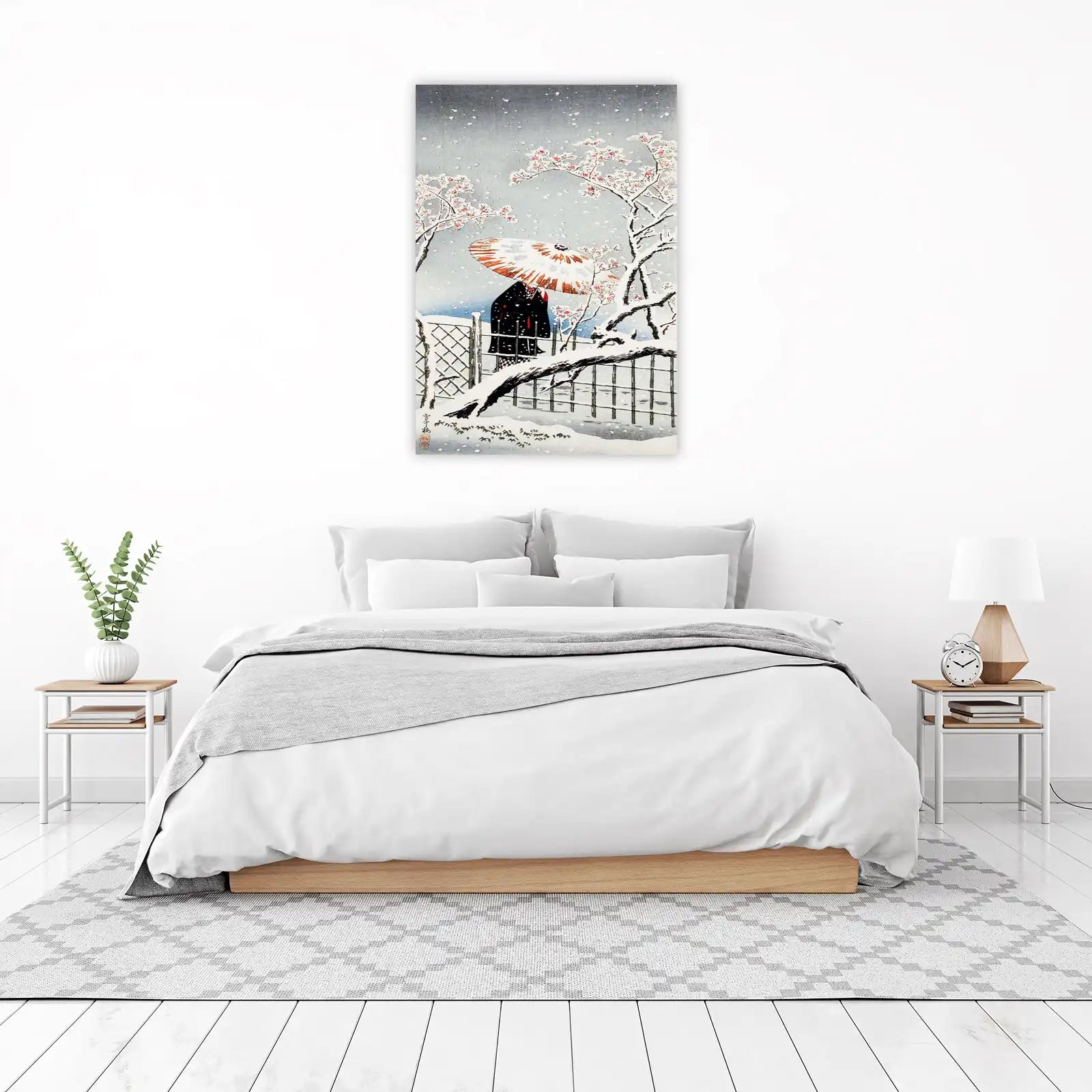Serene Snowfall Japanese Woman Wall Art