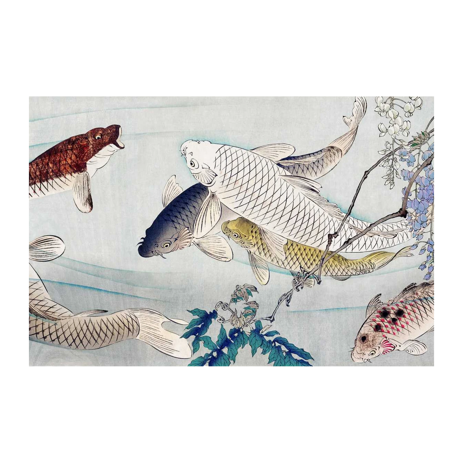 Vibrant Koi & Wisteria Zen Wall Art
