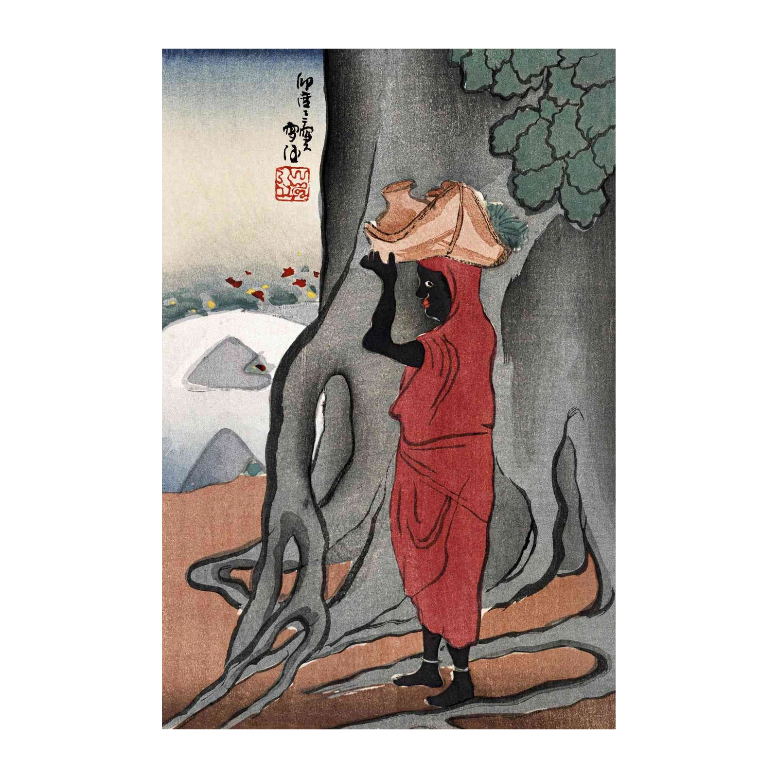 Serene Journey Red Robe Figure Wall Art