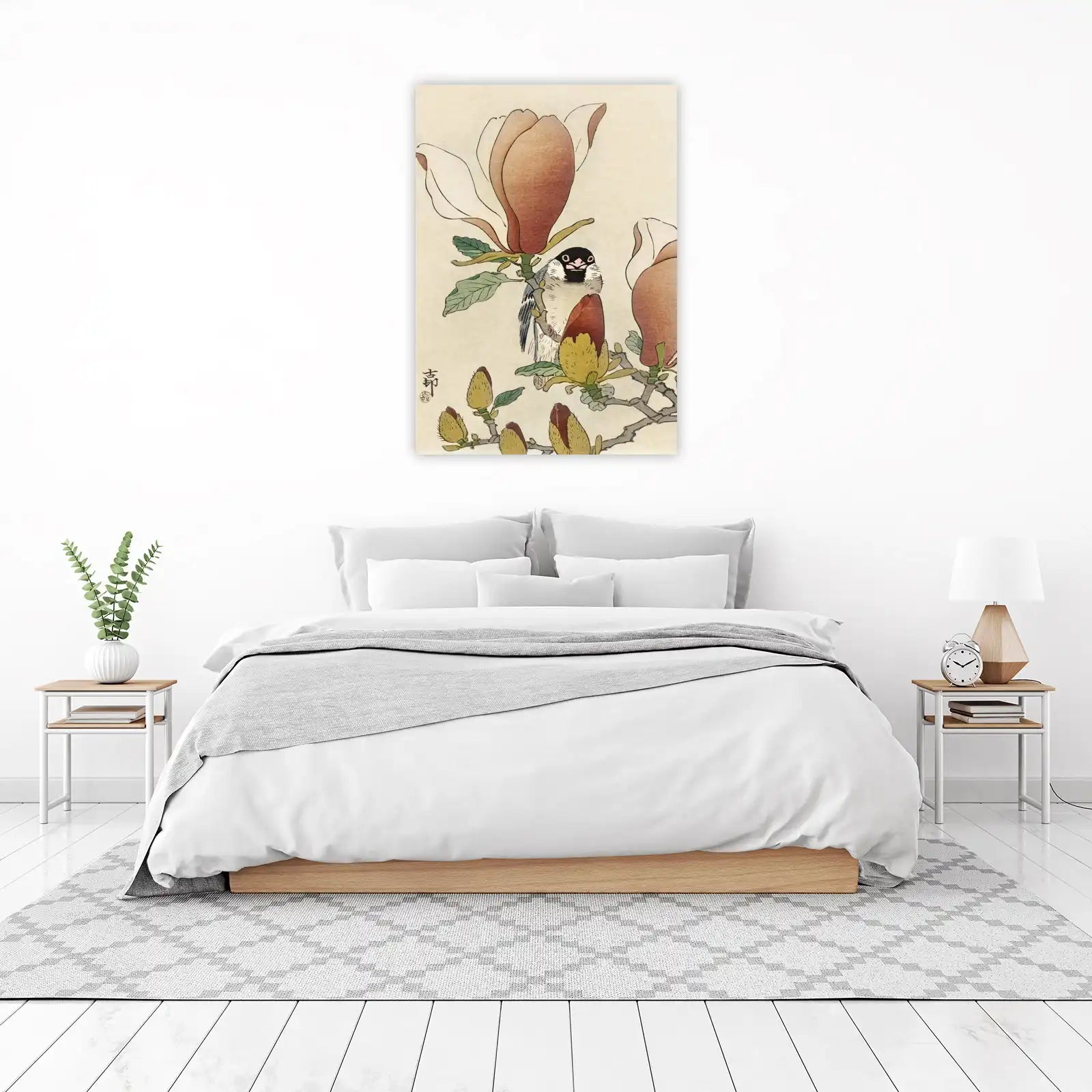 Bird on Magnolia Branch Japanese Art Wall Art