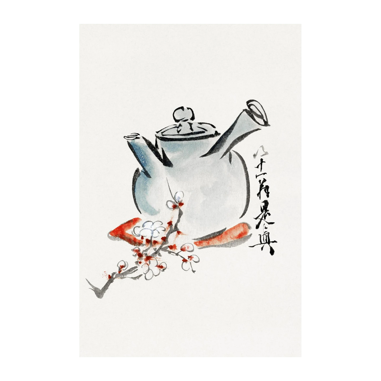 Zen Teapot & Plum Blossom Ink Art Wall Art