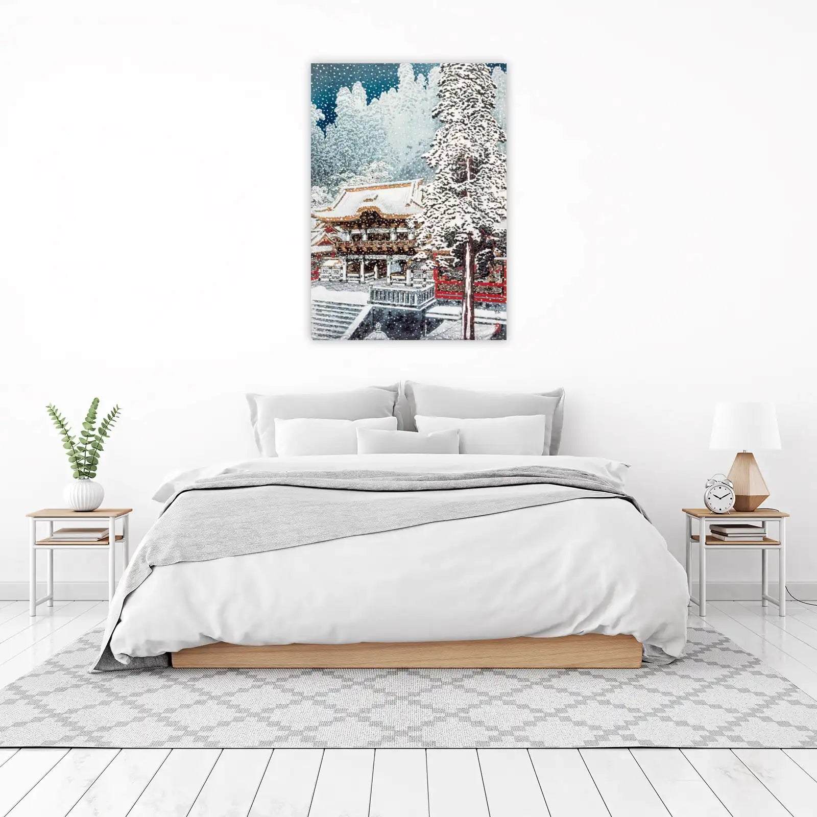Serene Snowfall Japanese Temple Wall Art