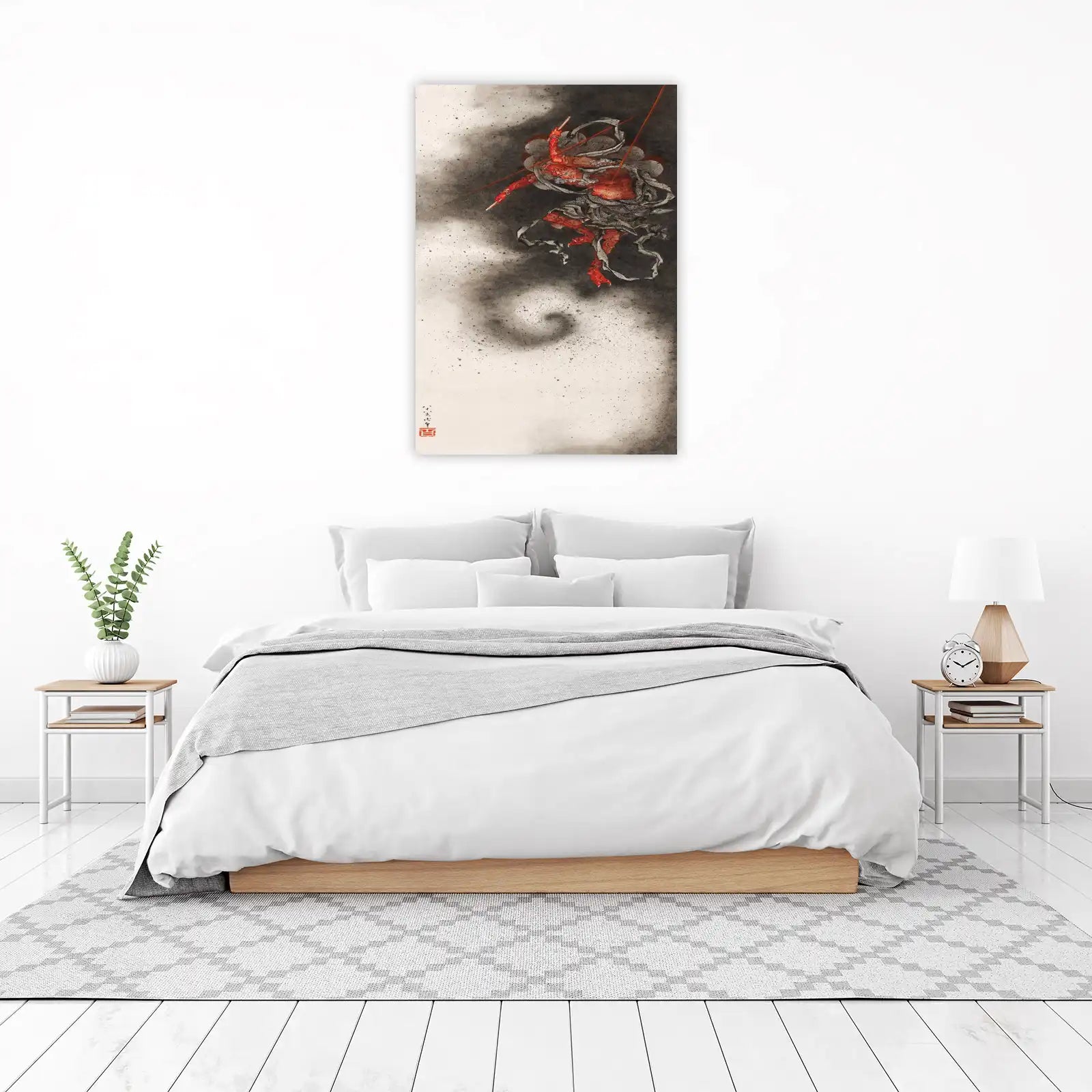 Dynamic Red Warrior Japanese Ink Art Wall Art