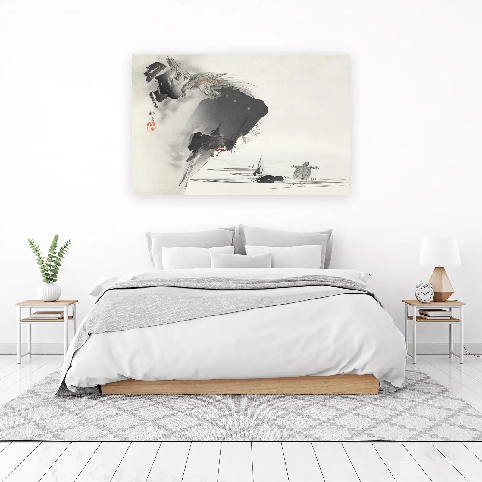 Mystical Dragon & Turtle Zen Ink Wash Wall Art