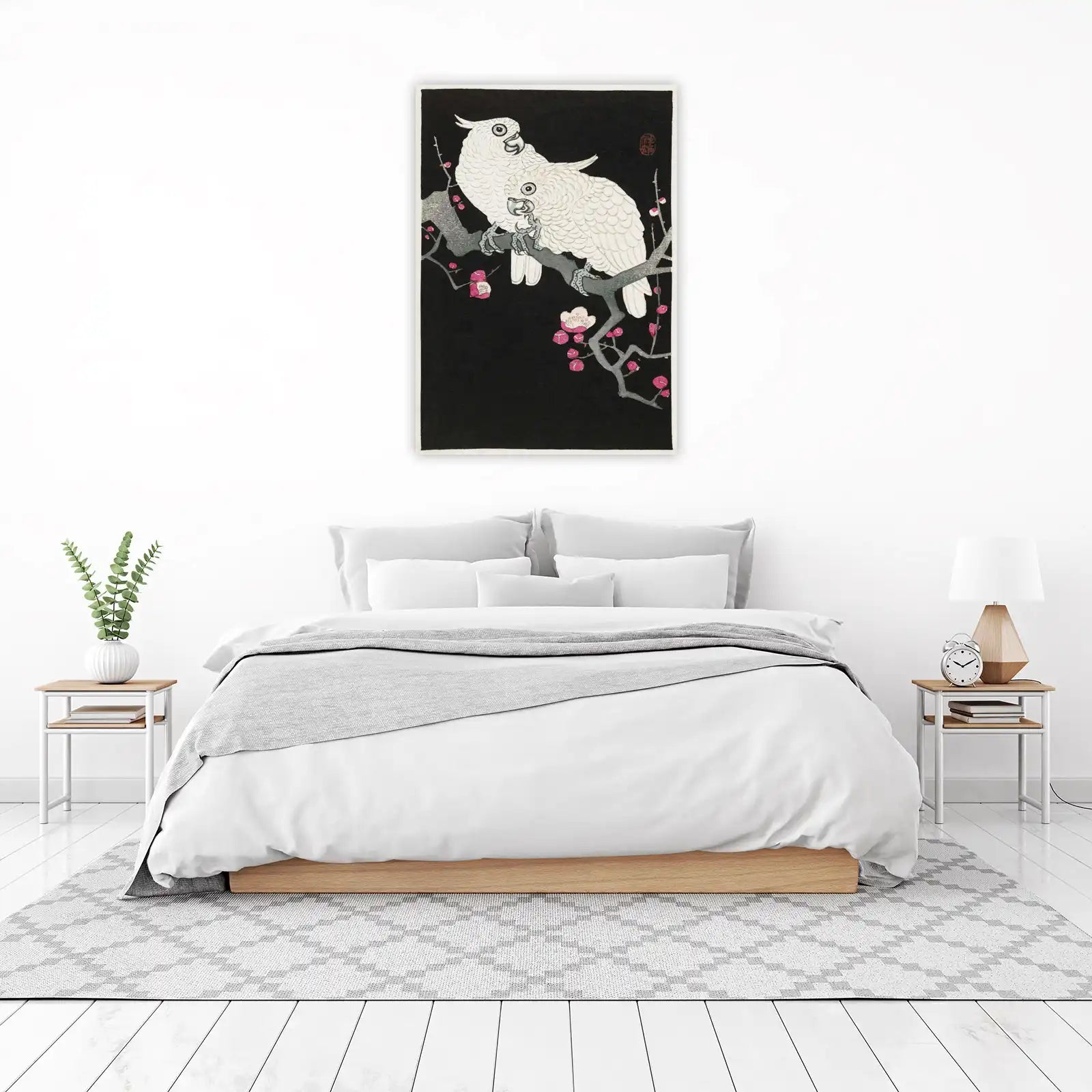 White Cockatoos Plum Blossom Wall Art