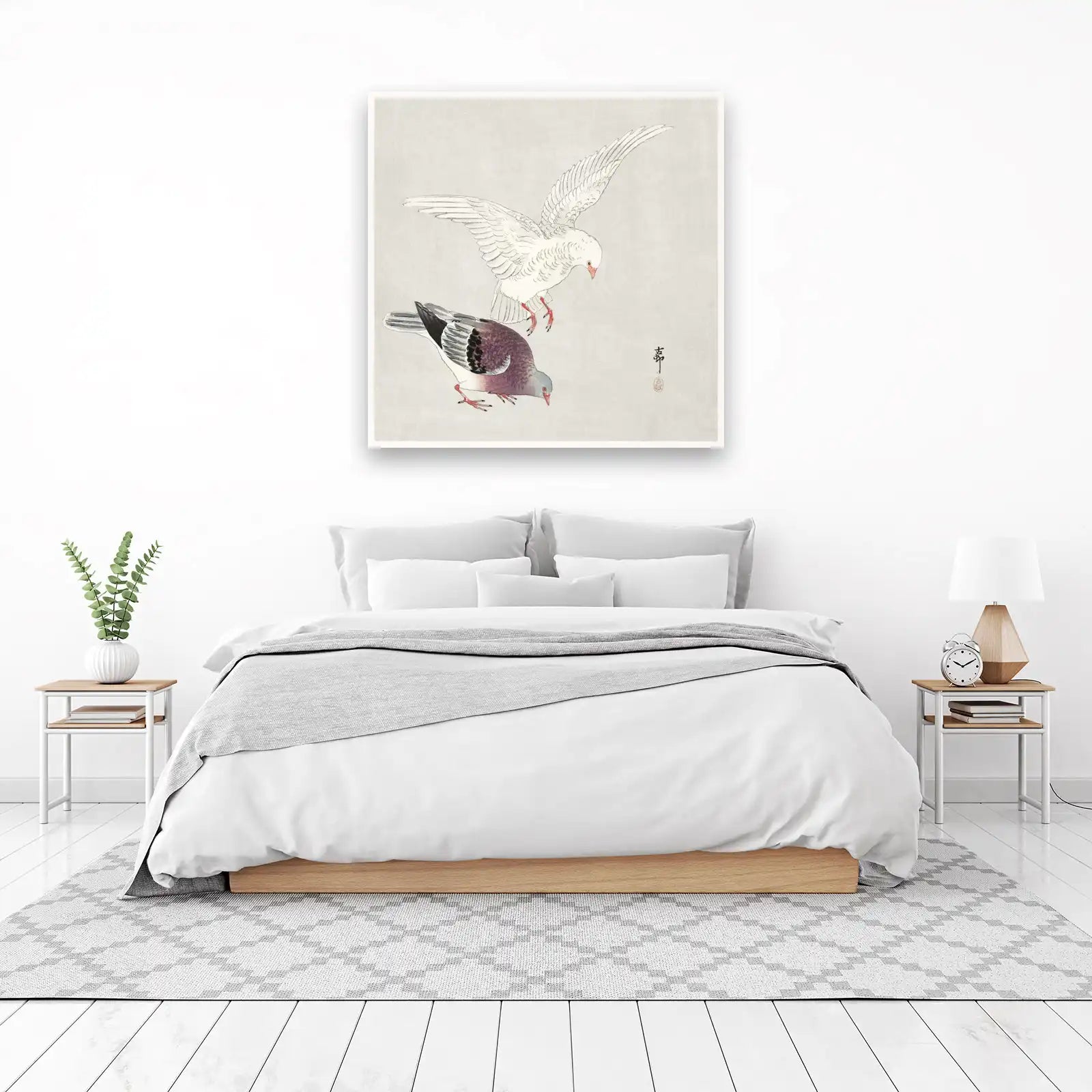 Serene Pigeons Landing Wall Art
