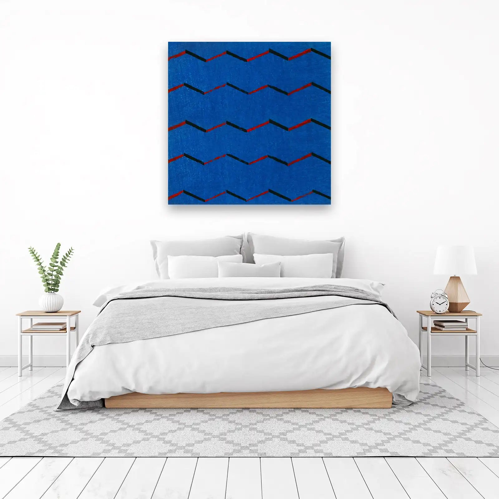 Abstract Blue Zigzag Red Black Wall Art