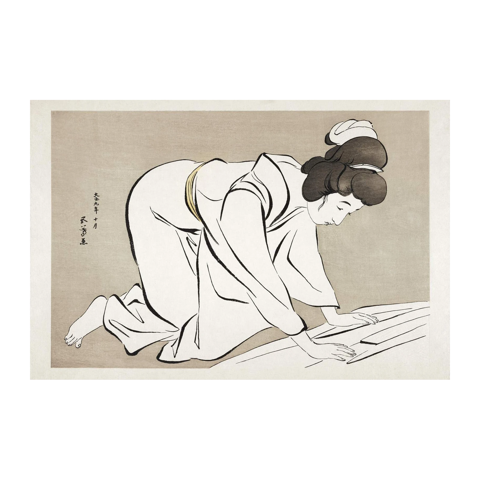 Elegant Geisha Kneeling Art Wall Art