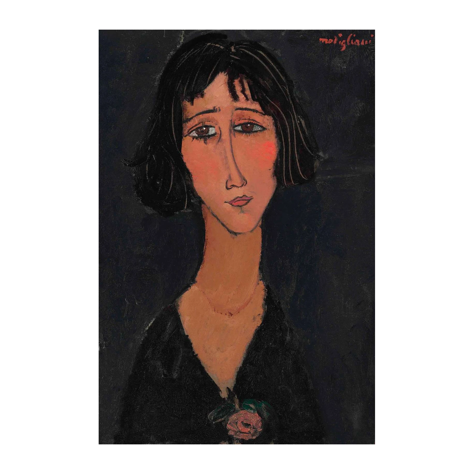 Modigliani Portrait Woman with Rose Wall Art