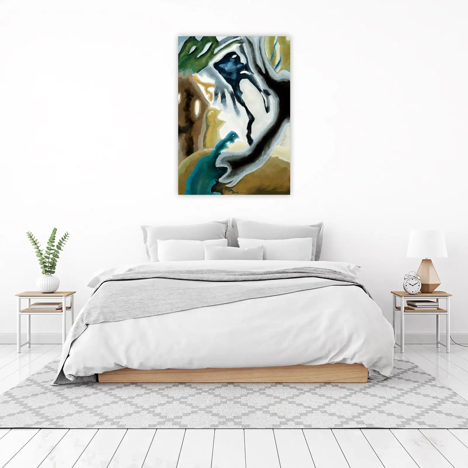 Abstract Blue Bird & Dark Forms Wall Art
