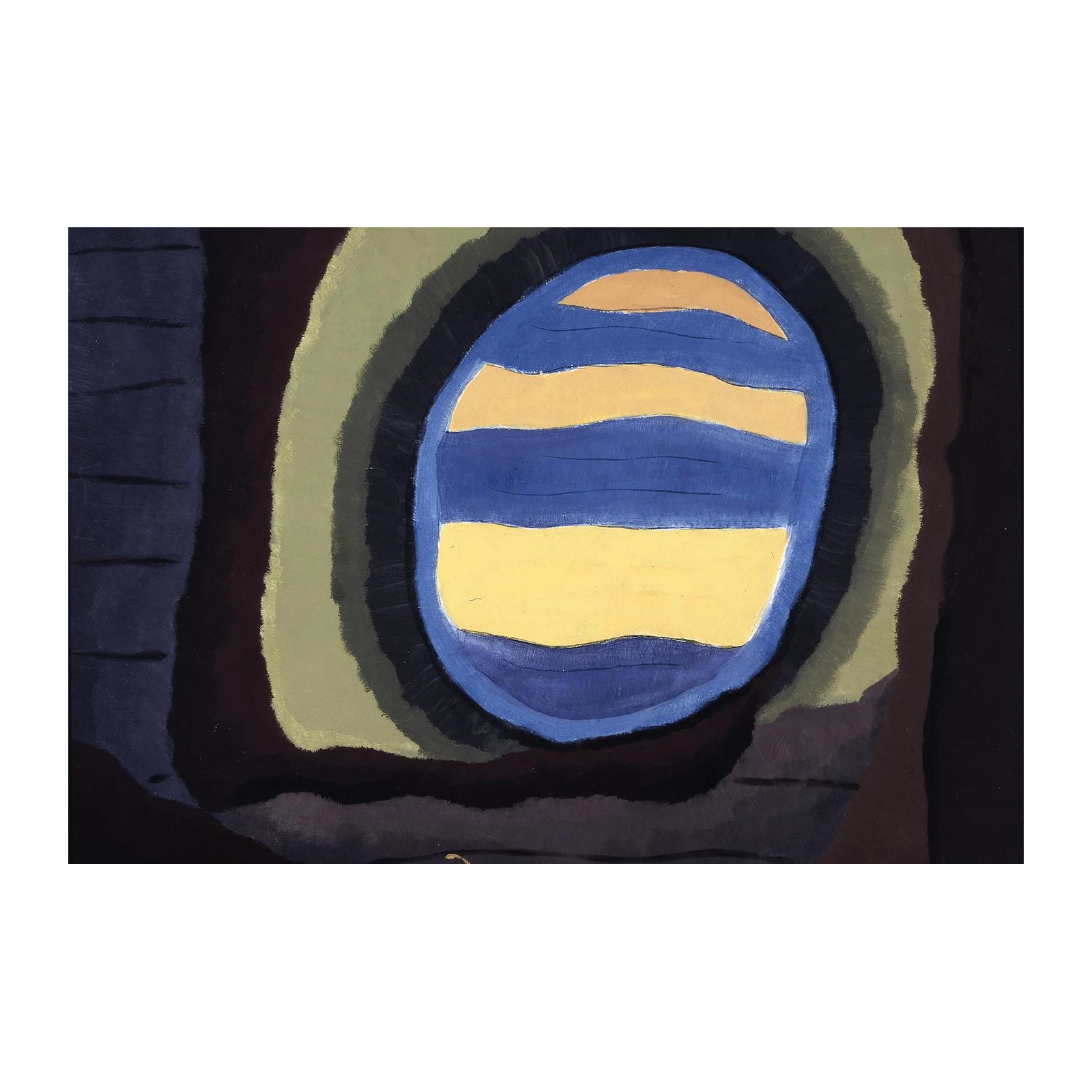 Abstract Blue Yellow Oval Wall Art