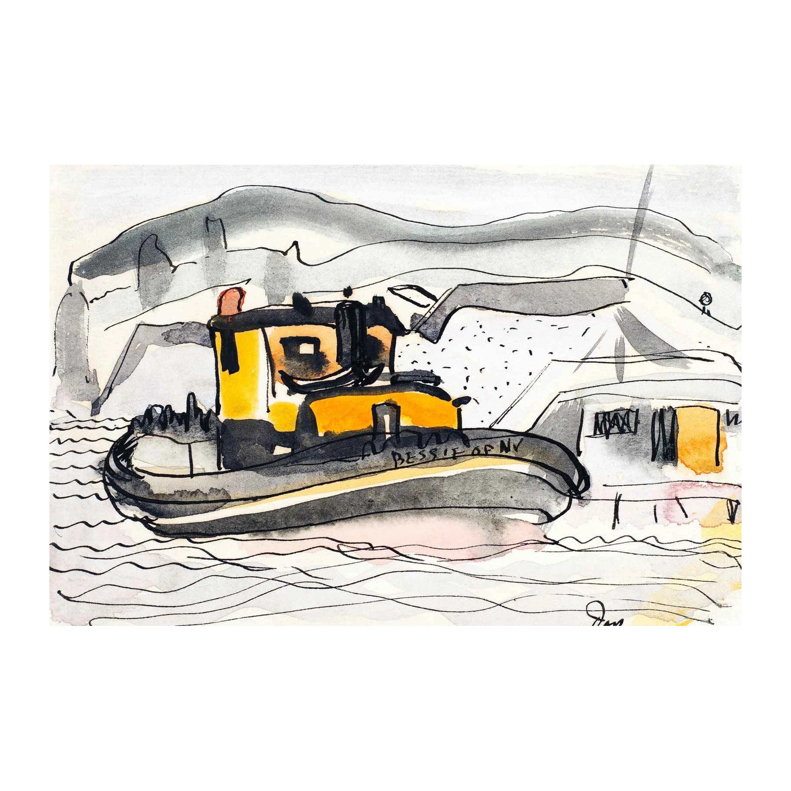 Bessie of NV Tugboat Watercolor Wall Art