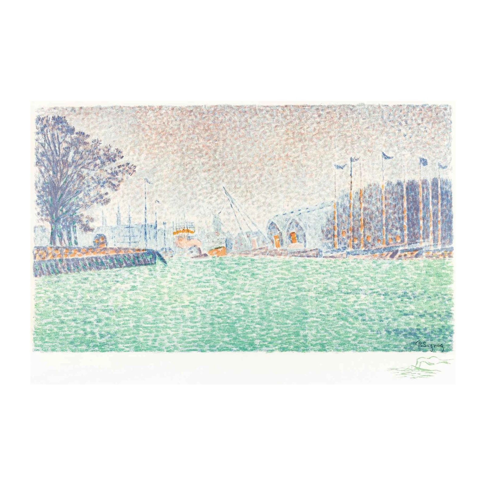 Serene Harbor Pointillism Wall Art