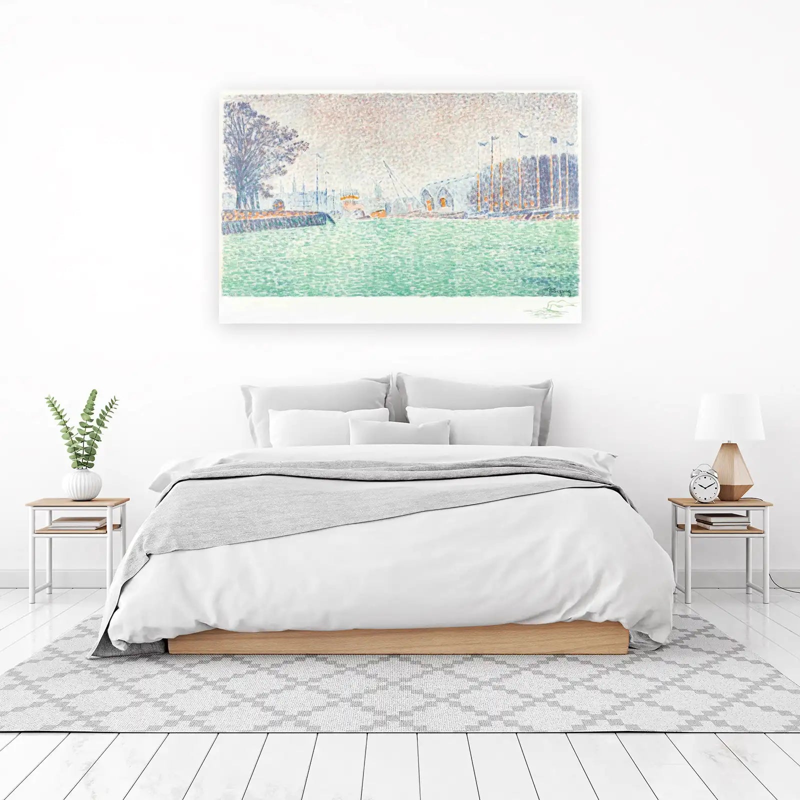 Serene Harbor Pointillism Wall Art