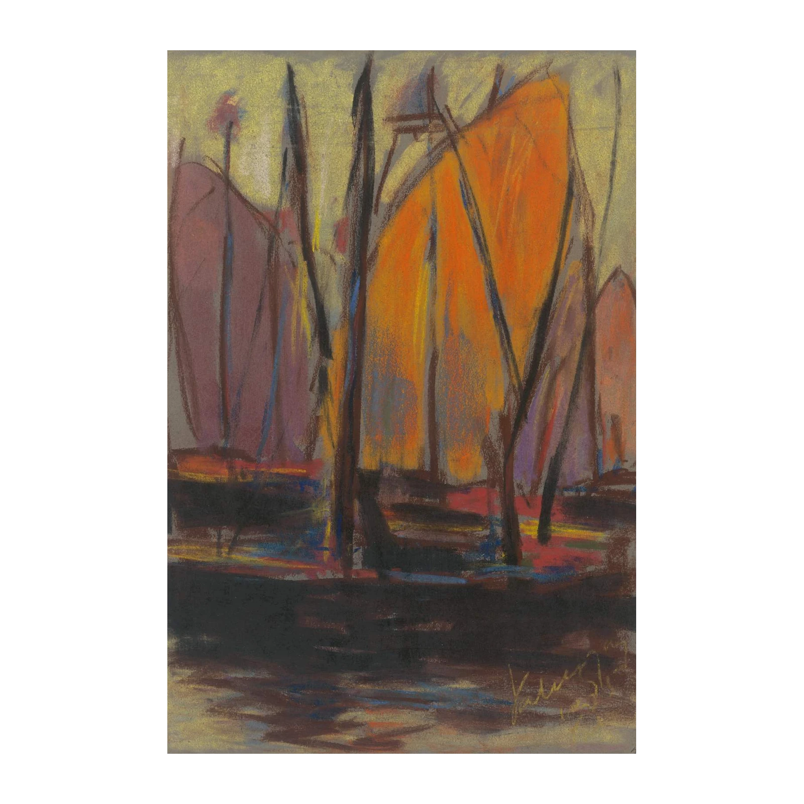 Sunset Sailboats Vibrant Pastel Wall Art