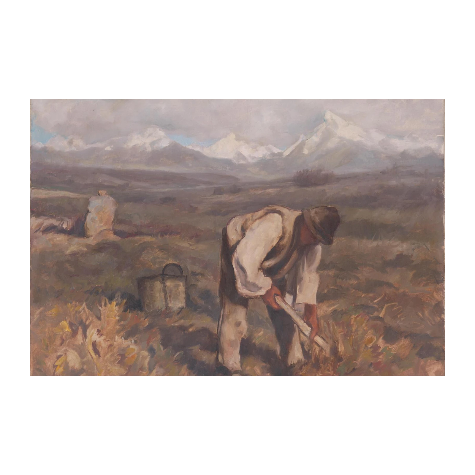 Farmer Tilling Field Vintage Landscape Wall Art