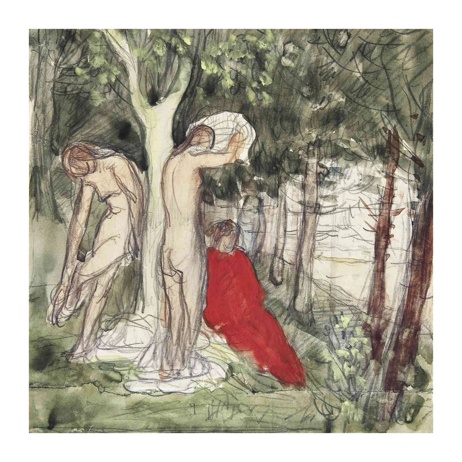 Enchanted Forest Nudes & Red Drape Wall Art