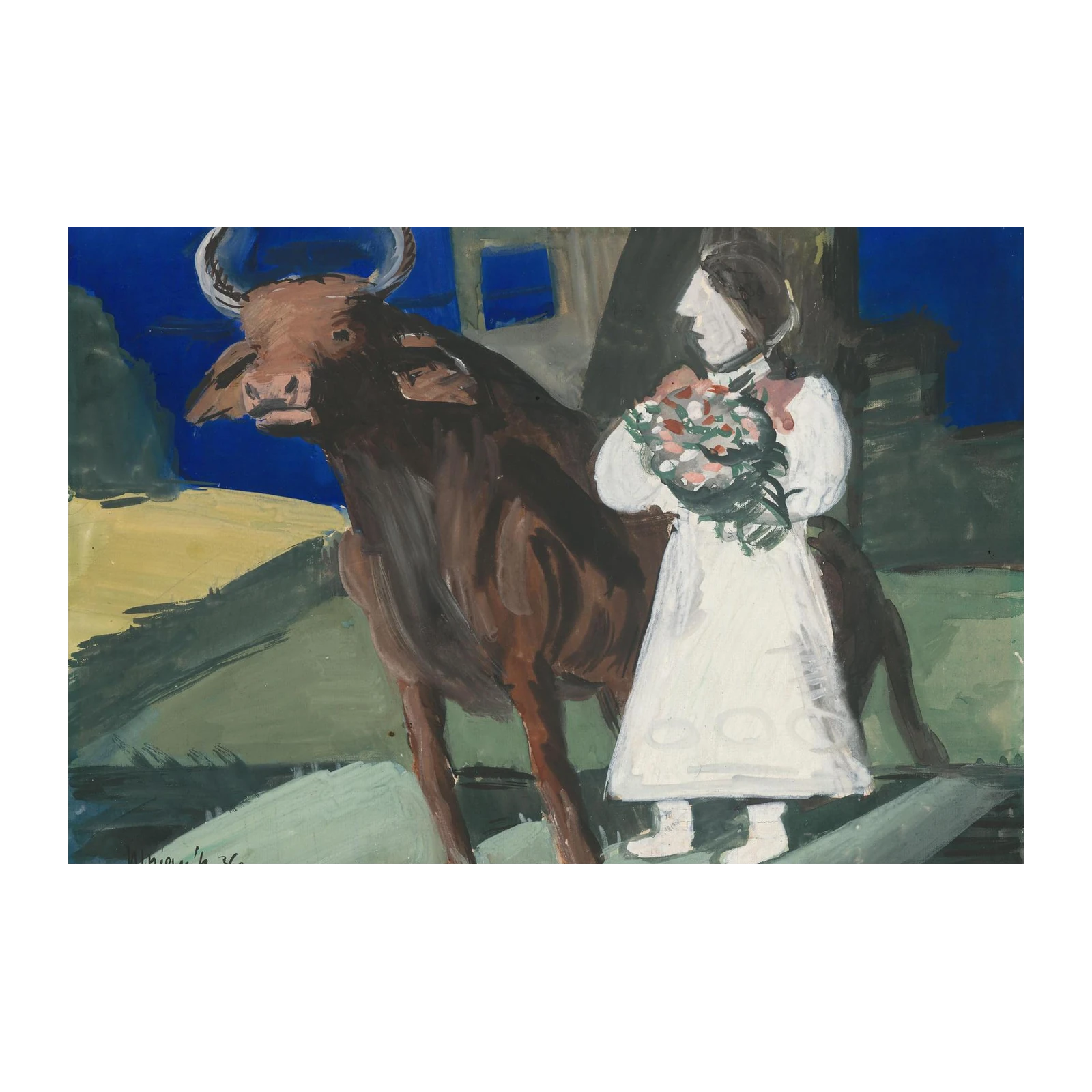 Girl & Bull Folk Art Wall Art